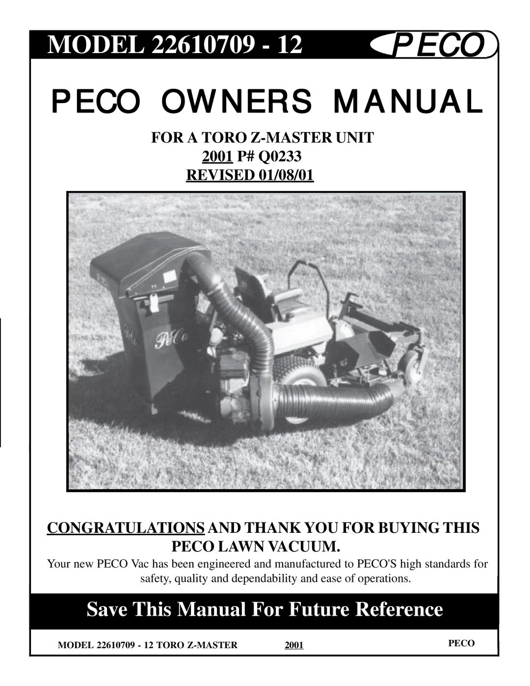 Toro 22610709, 22610712 owner manual Peco 