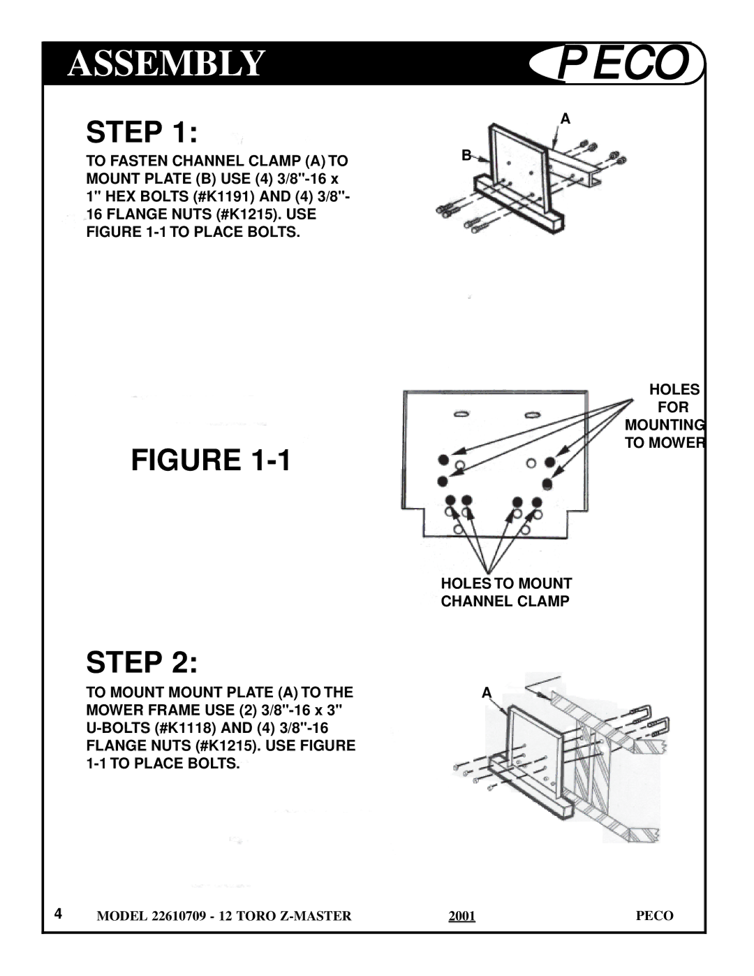 Toro 22610712, 22610709 owner manual Assemblypeco, Step 