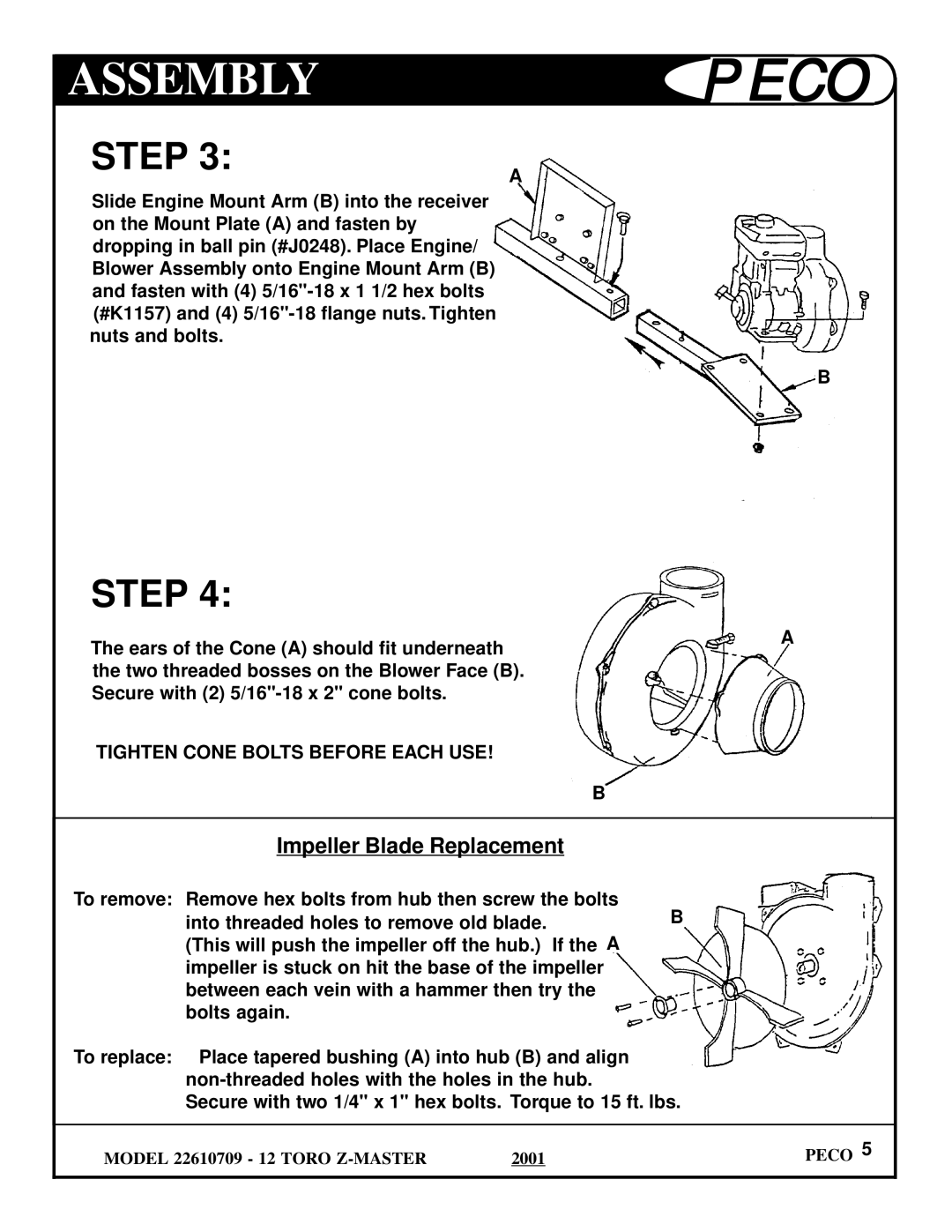 Toro 22610709, 22610712 owner manual Peco, Assembly 