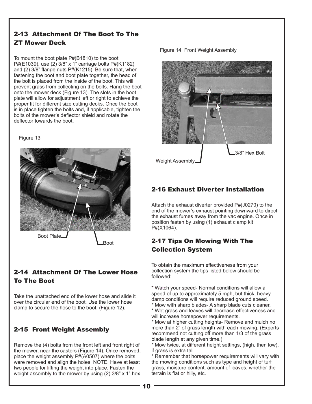 Toro 22621223-24 manual Attachment Of The Boot To The ZT Mower Deck, Attachment Of The Lower Hose To The Boot 