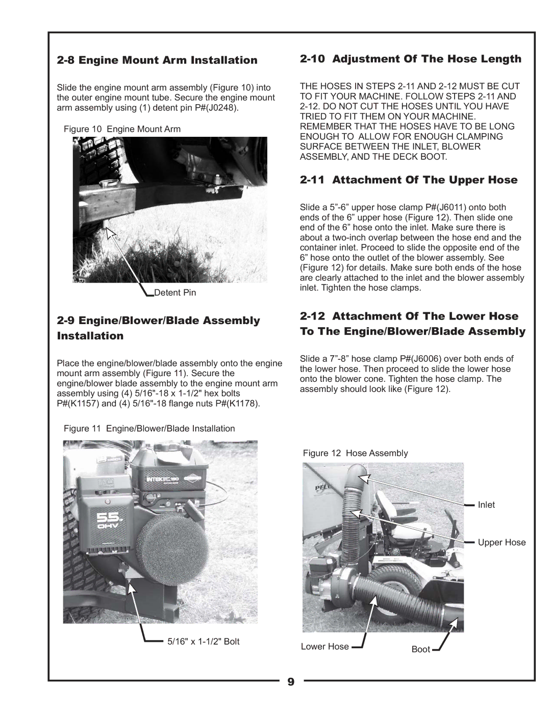 Toro 22621223-24 manual Engine Mount Arm Installation, Adjustment Of The Hose Length, Attachment Of The Upper Hose 