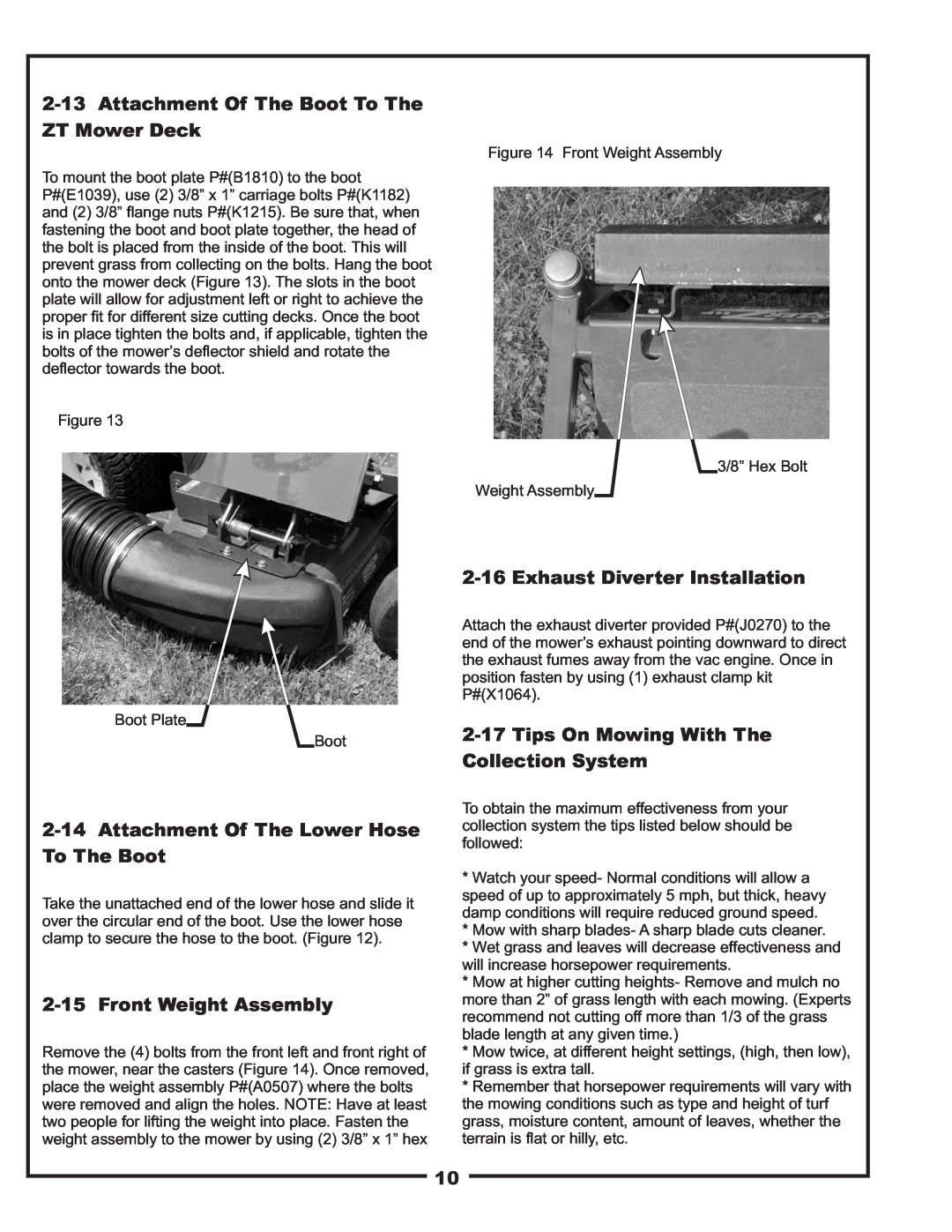 Toro 22621223-24 manual Attachment Of The Boot To The ZT Mower Deck, Attachment Of The Lower Hose To The Boot 