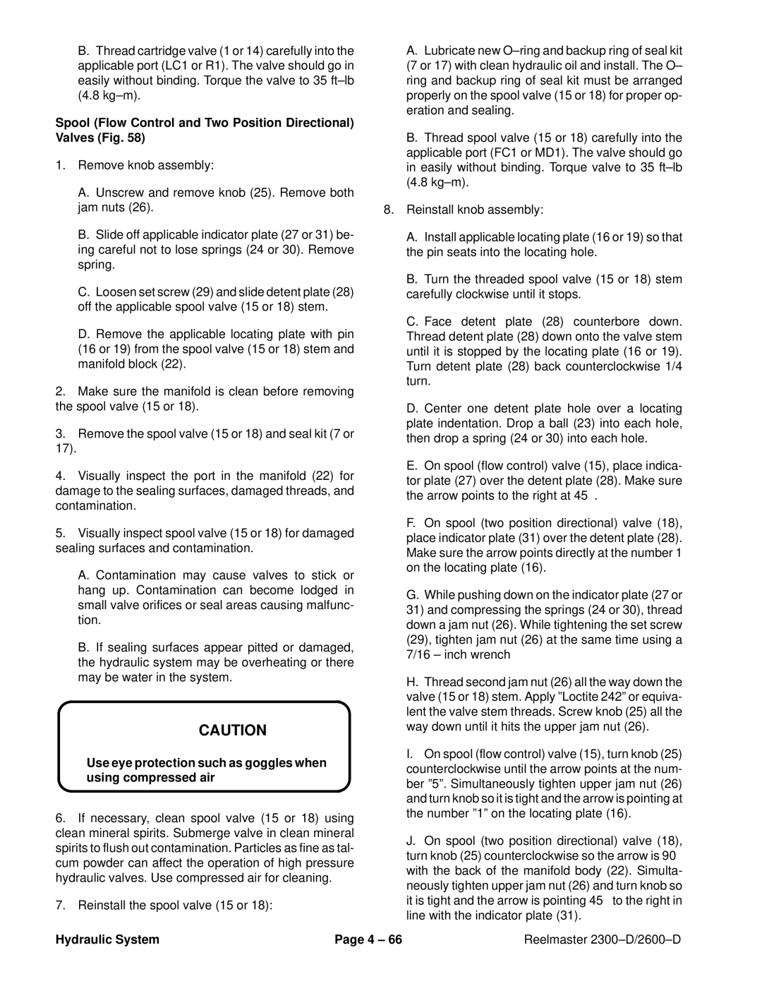 Toro 2300-D, 2600D service manual Spool Flow Control and Two Position Directional Valves Fig 