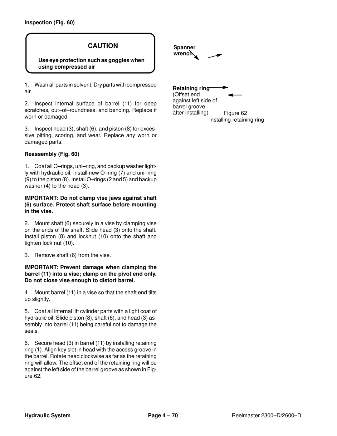 Toro 2300-D, 2600D service manual Reassembly Fig 