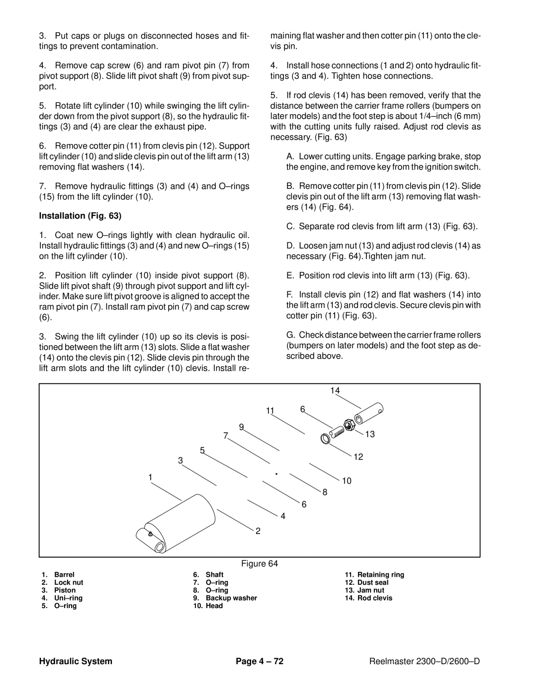 Toro 2300-D, 2600D service manual Barrel Shaft 