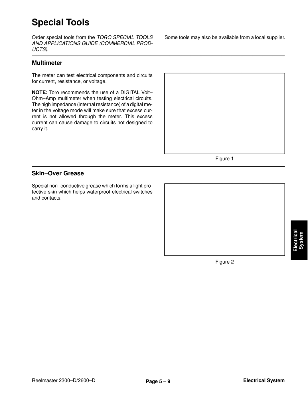 Toro 2600D, 2300-D service manual Multimeter, Skin±Over Grease 