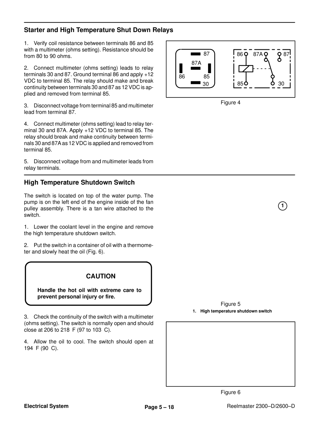 Toro 2300-D, 2600D service manual Starter and High Temperature Shut Down Relays, High Temperature Shutdown Switch 