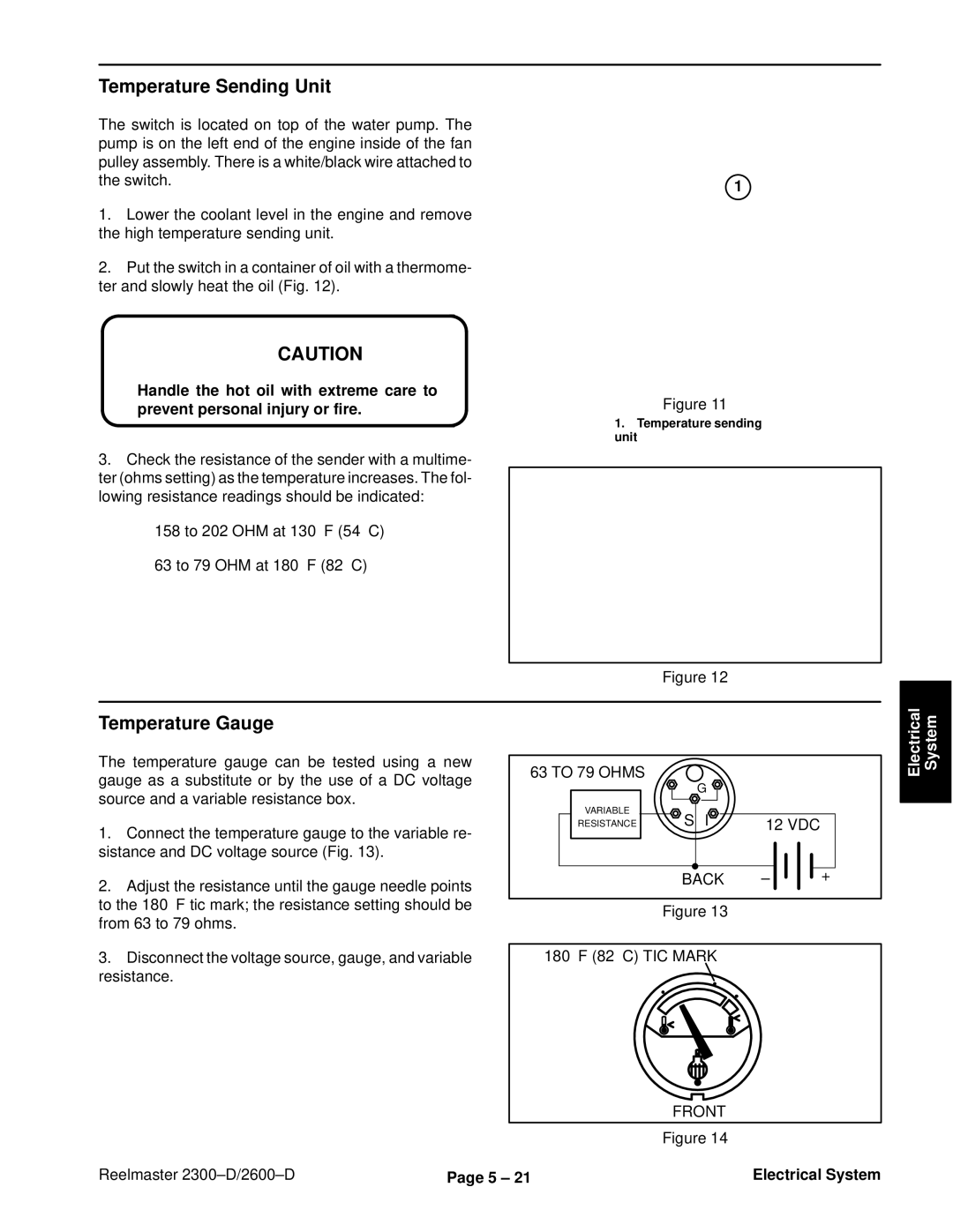 Toro 2600D, 2300-D service manual Temperature Sending Unit, Temperature Gauge 