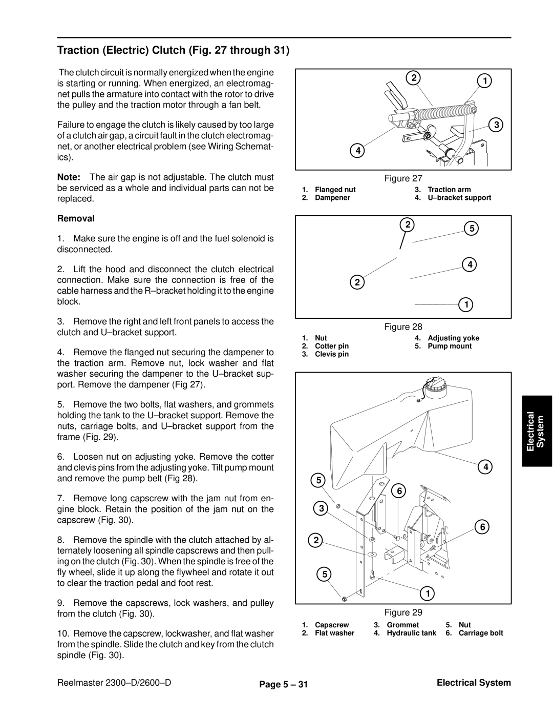 Toro 2600D, 2300-D service manual Traction Electric Clutch through, Loosen nut on adjusting yoke. Remove the cotter 