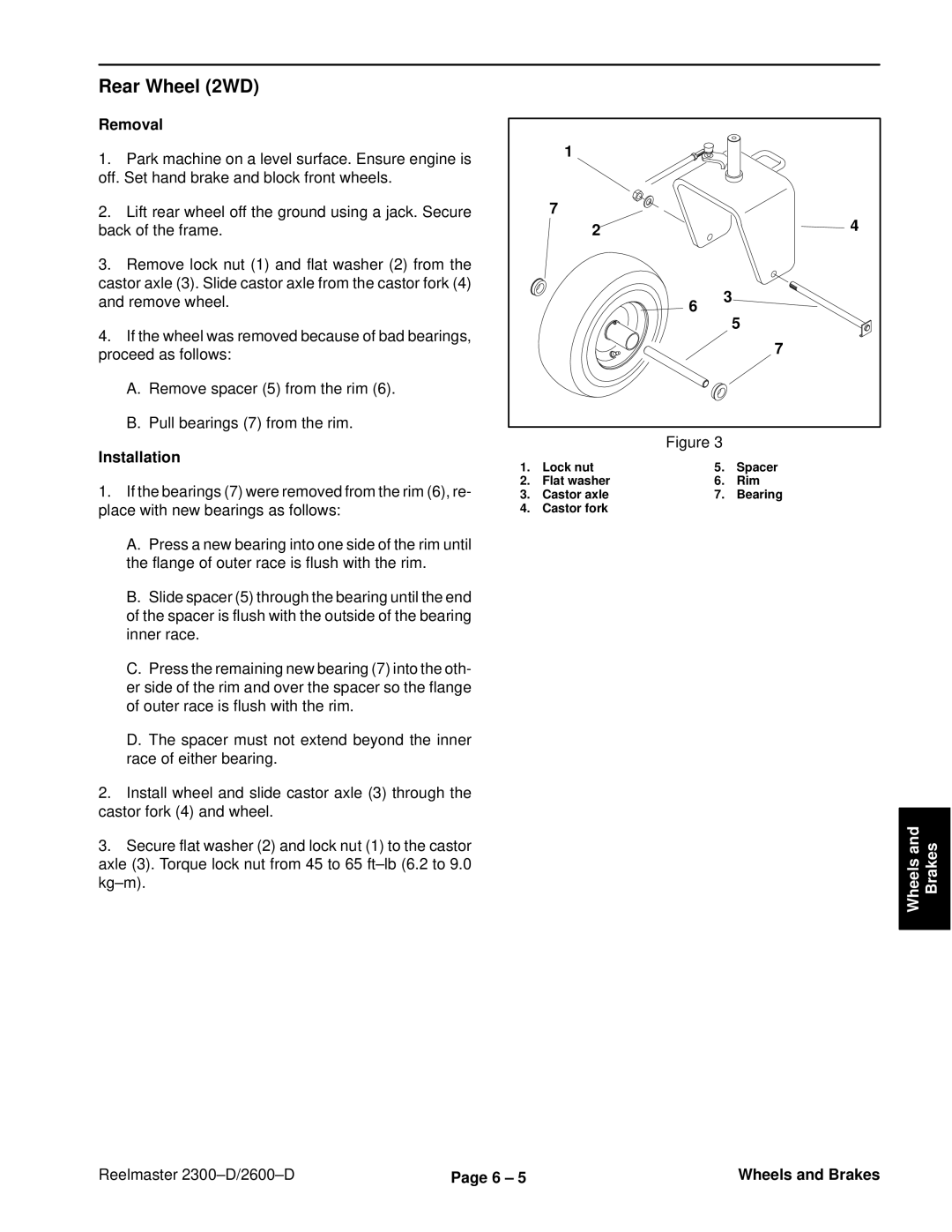 Toro 2600D, 2300-D service manual Rear Wheel 2WD 