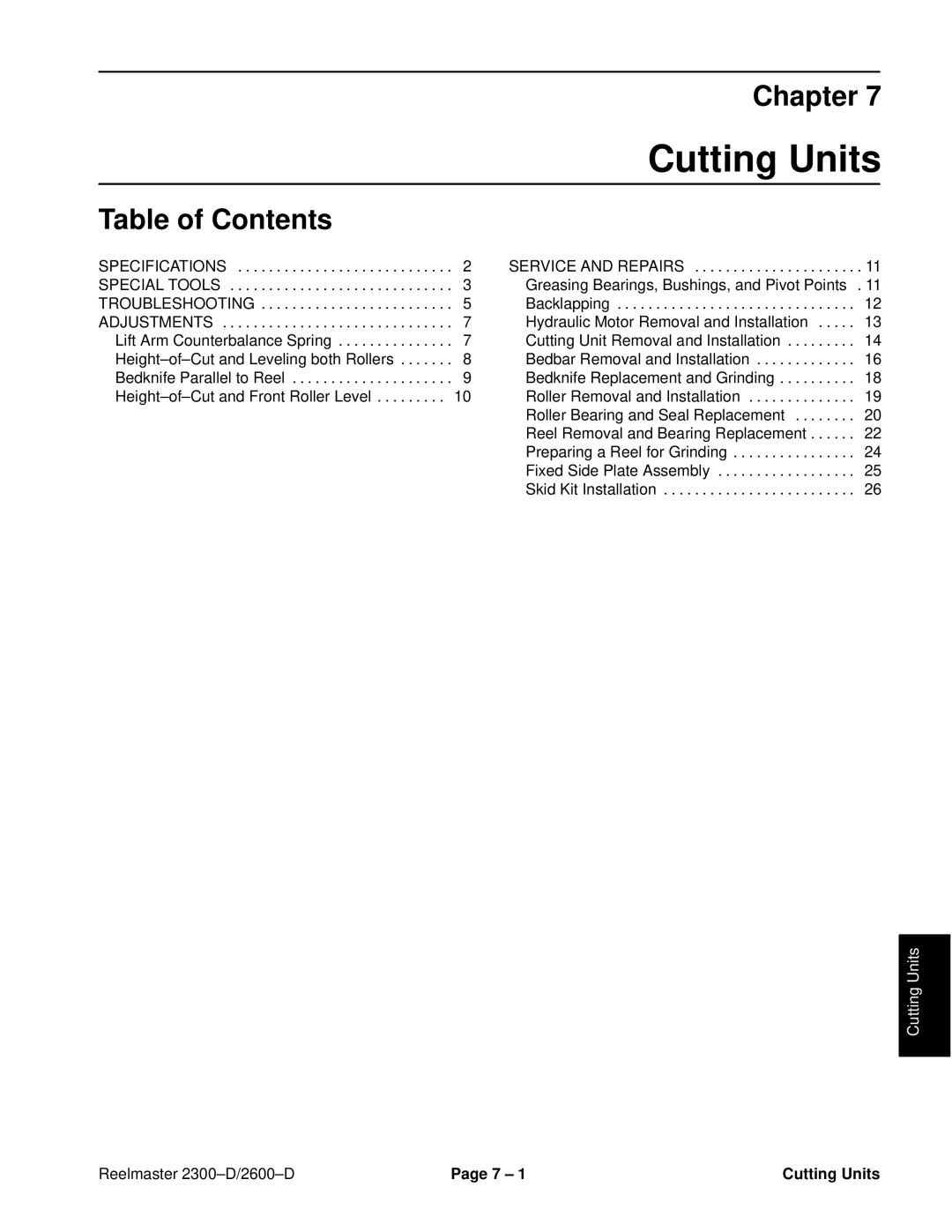 Toro 2600D, 2300-D service manual Reelmaster 2300±D/2600±D 7 ± Cutting Units 