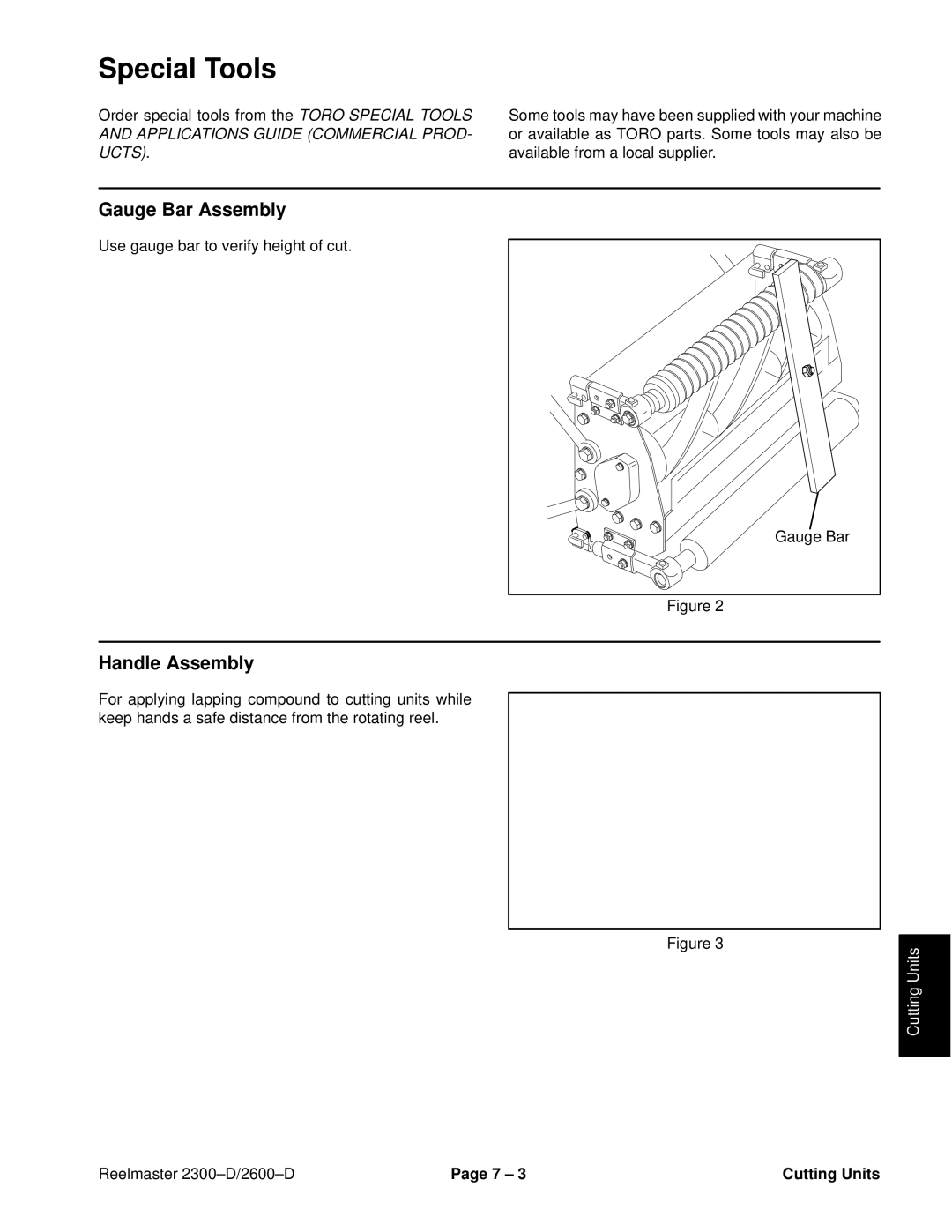 Toro 2600D, 2300-D service manual Gauge Bar Assembly, Handle Assembly 