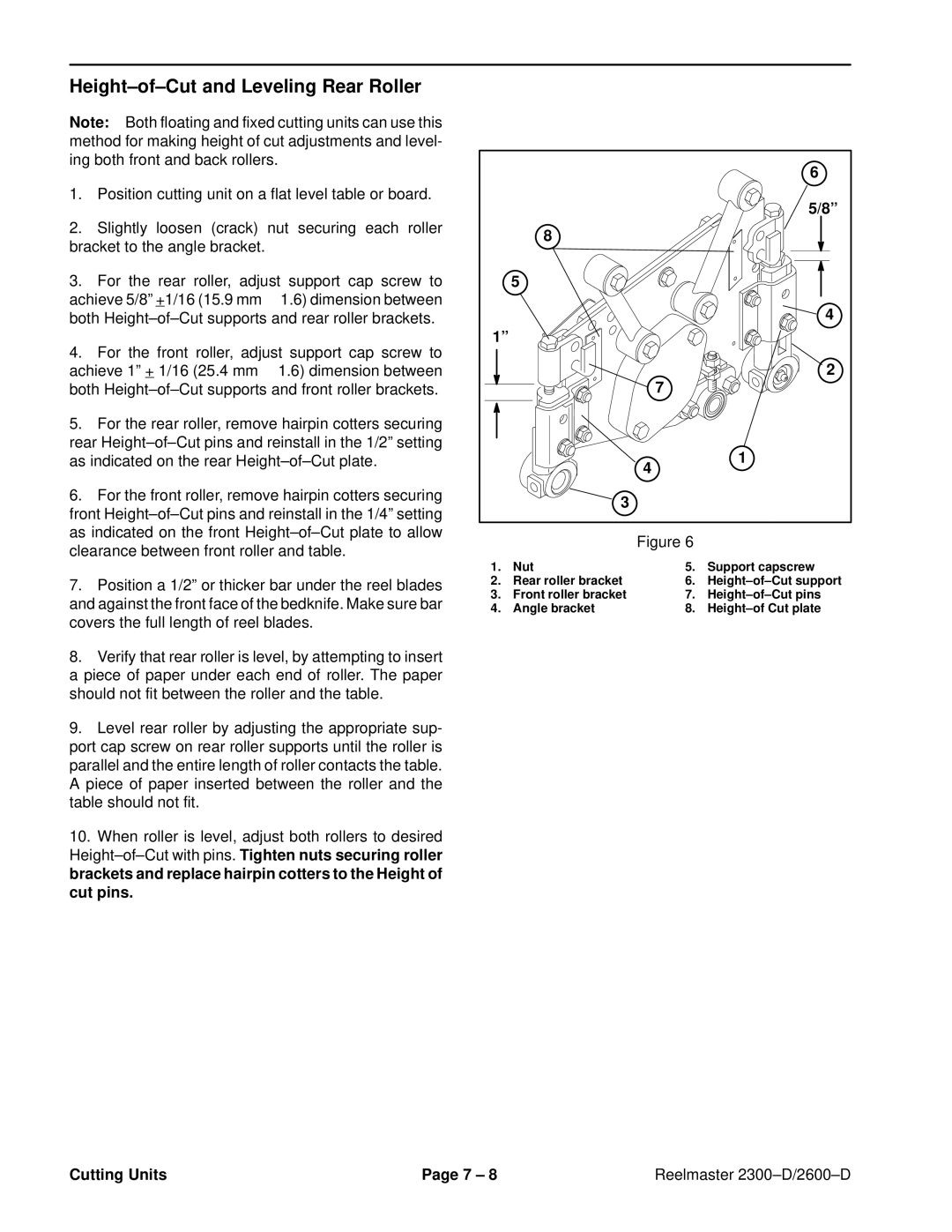 Toro 2300-D, 2600D service manual Height±of±Cut and Leveling Rear Roller 