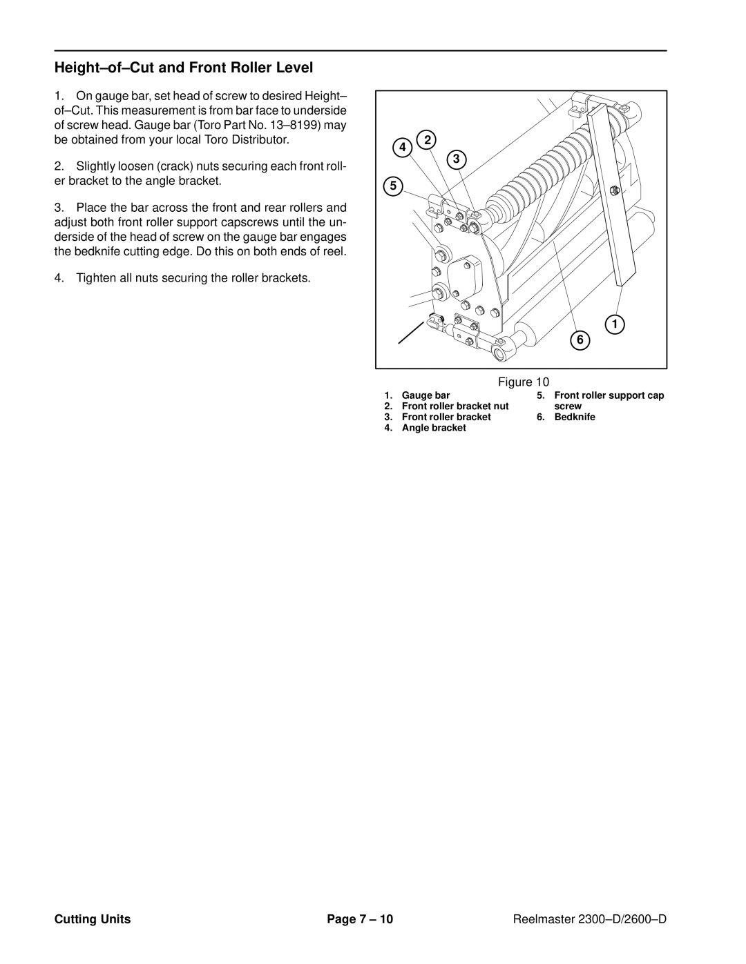 Toro 2300-D, 2600D service manual Height±of±Cut and Front Roller Level 