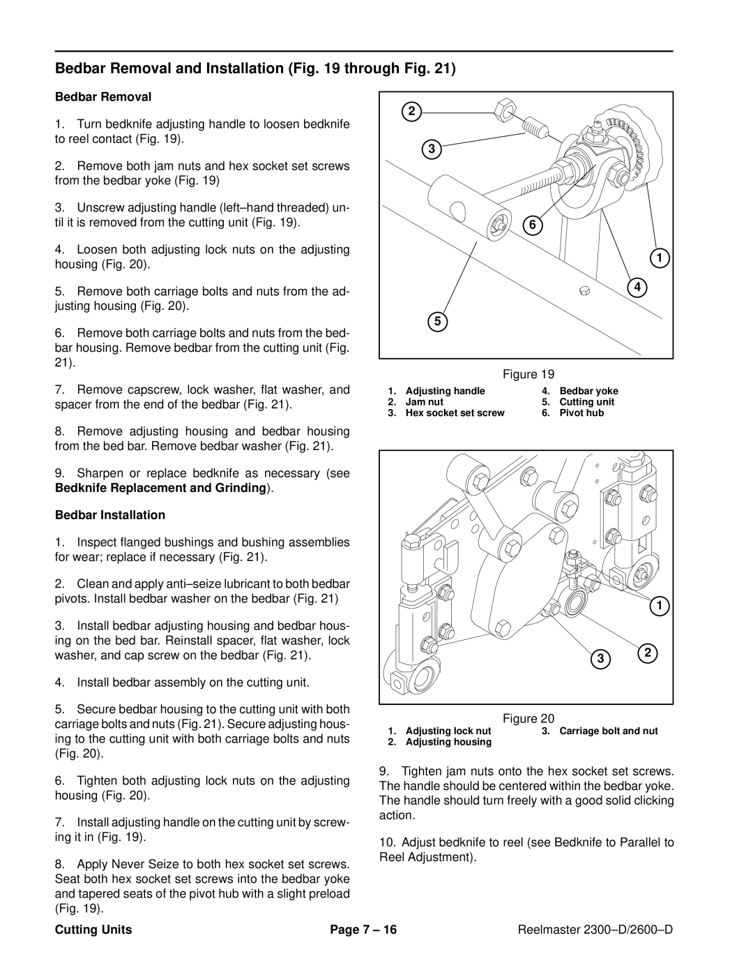 Toro 2300-D, 2600D service manual Bedbar Removal and Installation through Fig, Bedbar Installation 