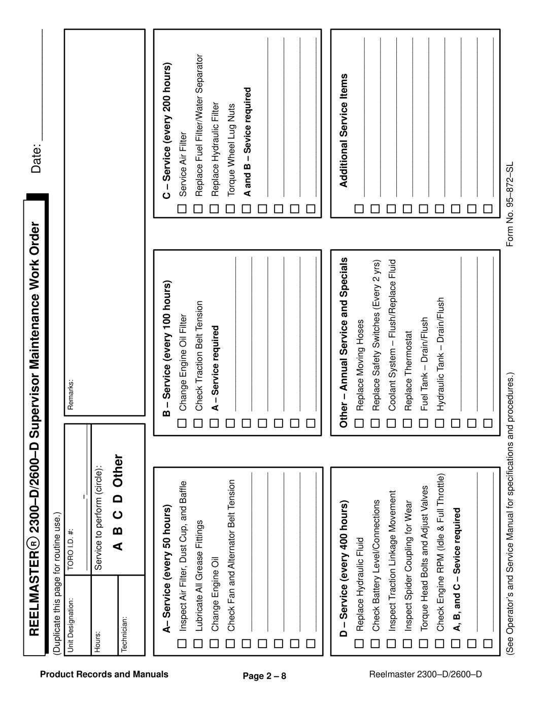 Toro 2300-D, 2600D service manual C D Other, ± Service required 