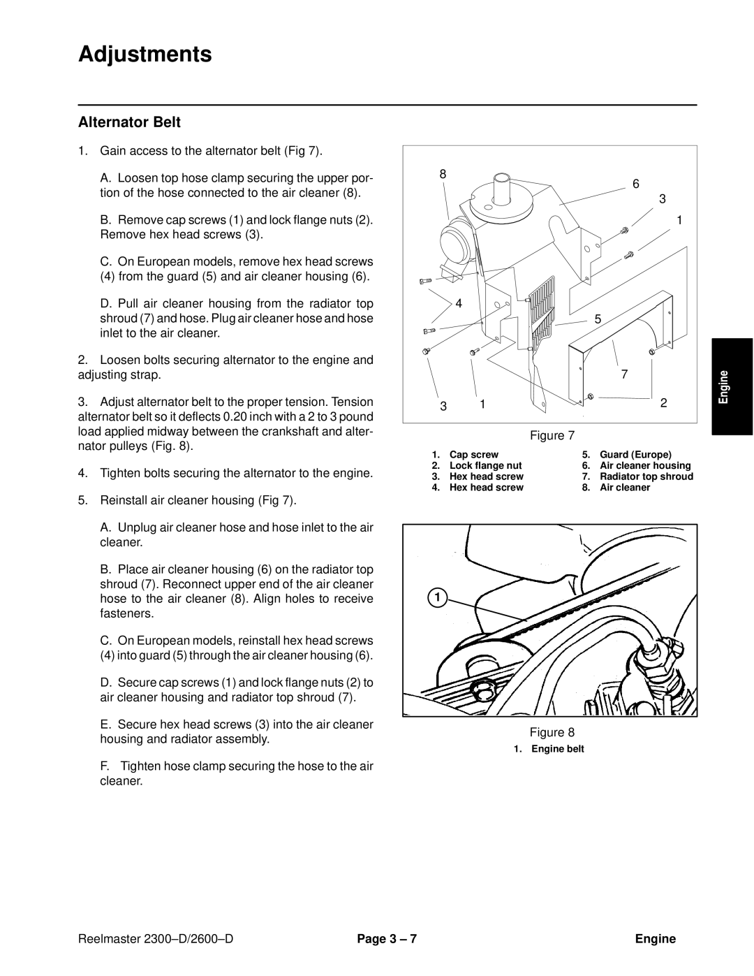 Toro 2600D, 2300-D service manual Adjustments, Alternator Belt 