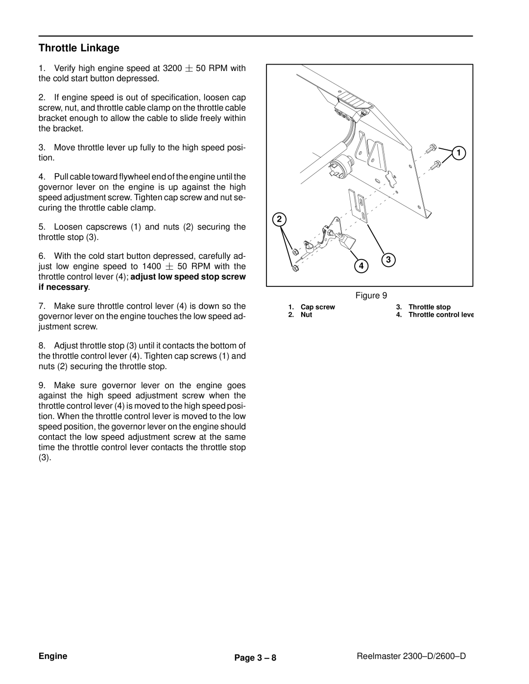 Toro 2300-D, 2600D service manual Throttle Linkage 