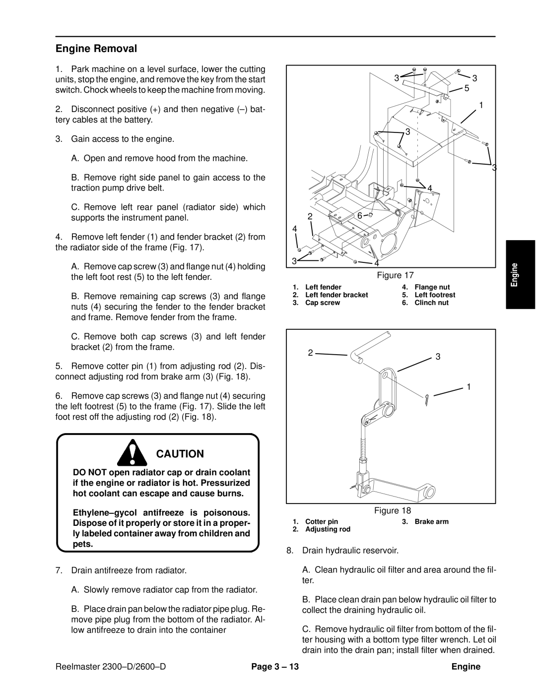 Toro 2600D, 2300-D service manual Engine Removal 