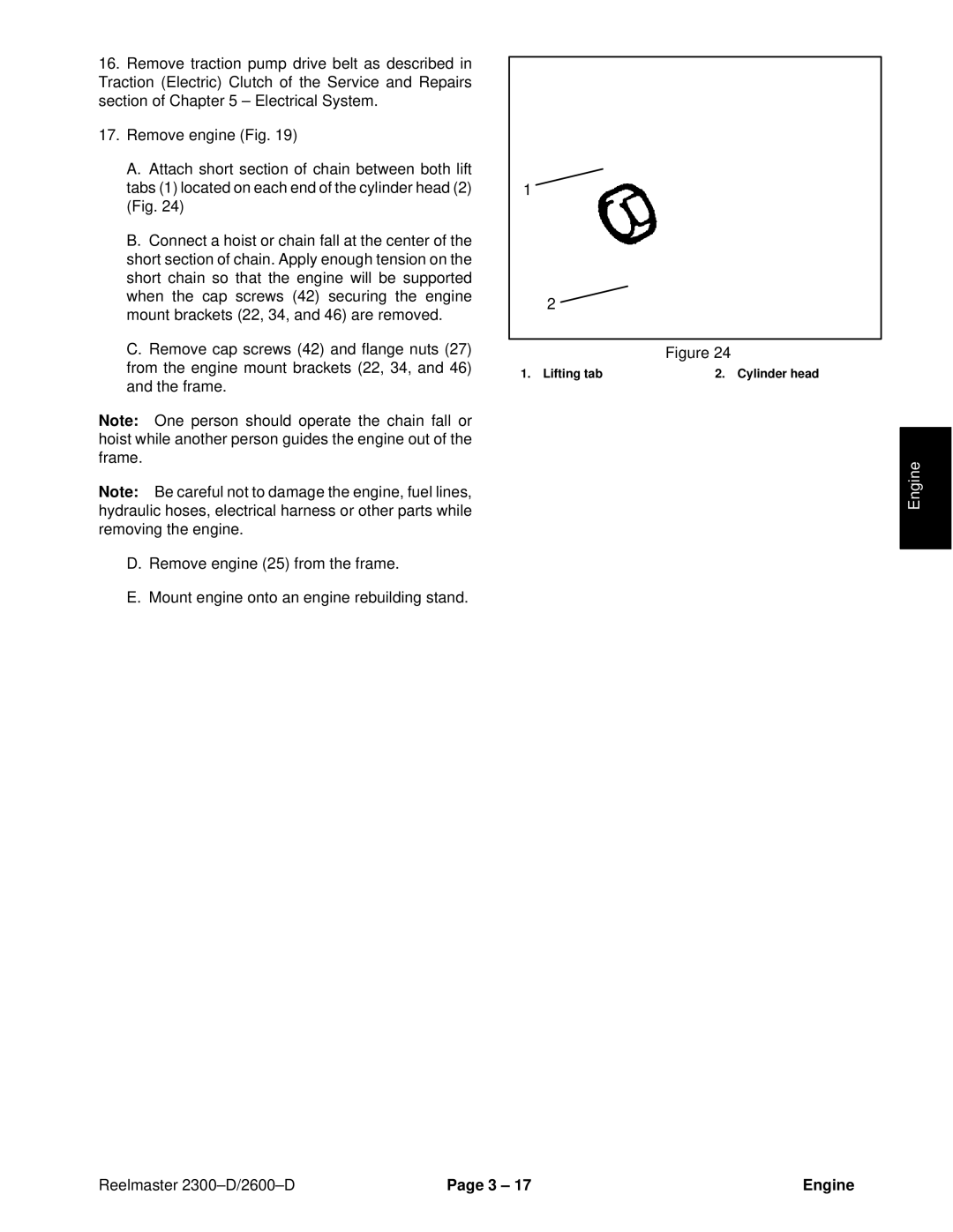 Toro 2600D, 2300-D service manual Lifting tab Cylinder head 