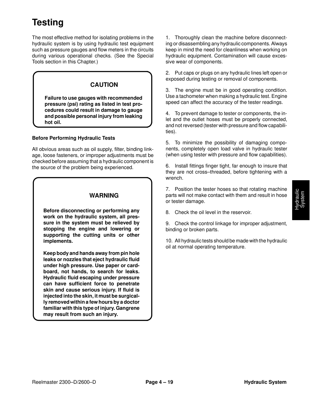 Toro 2600D, 2300-D service manual Testing 