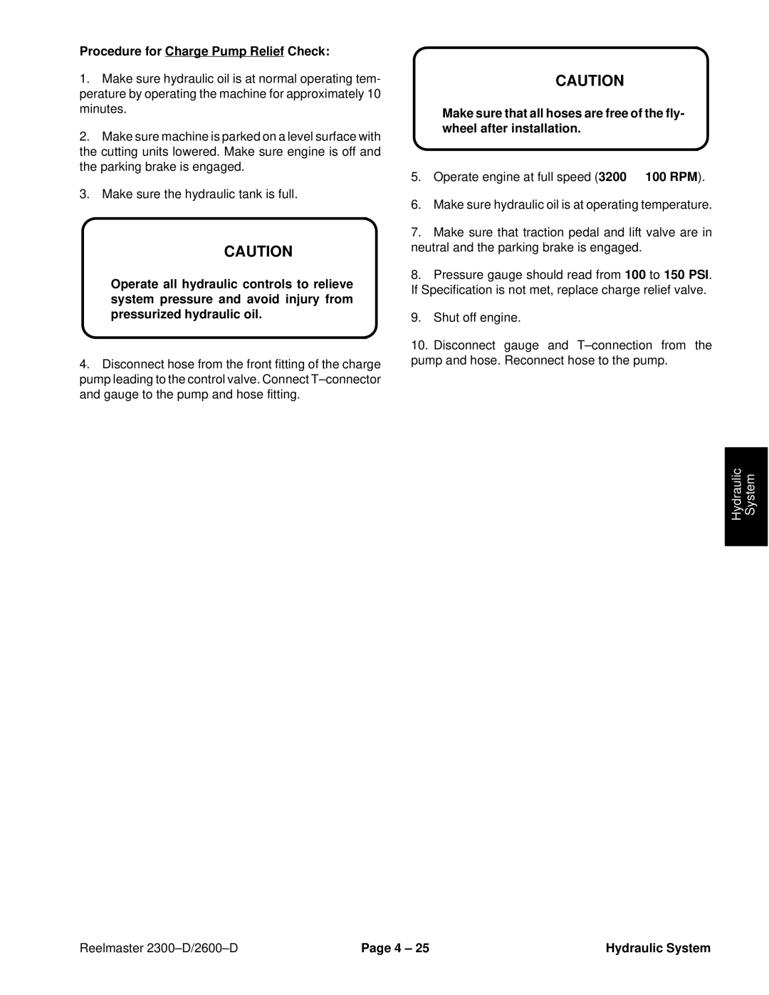 Toro 2600D, 2300-D service manual Procedure for Charge Pump Relief Check 