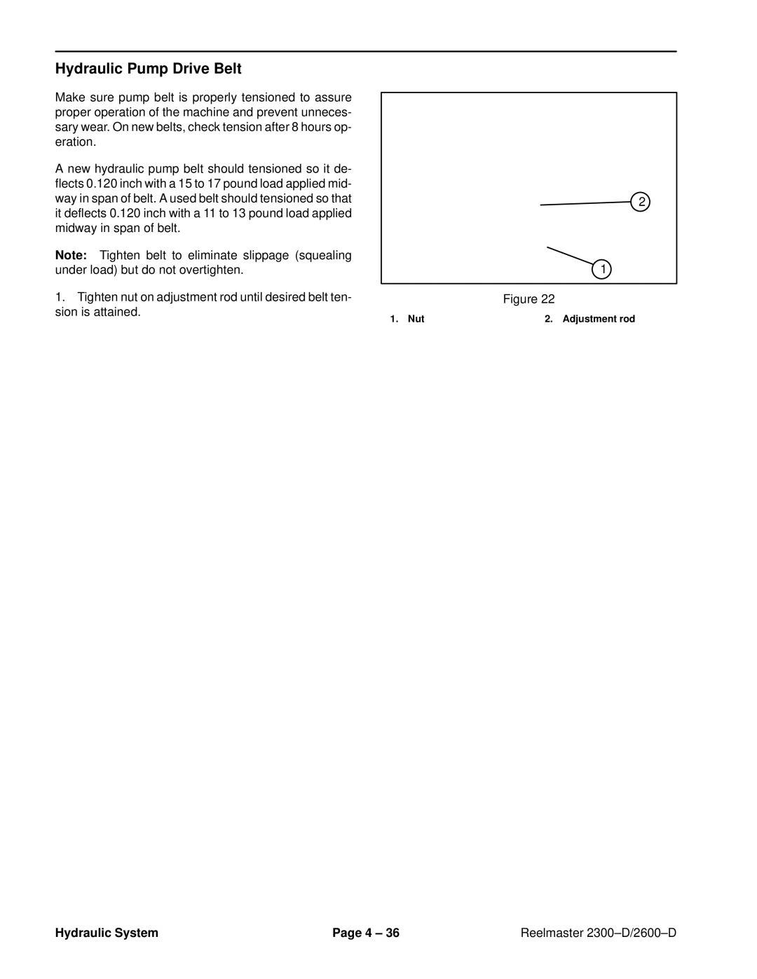 Toro 2300-D, 2600D service manual Hydraulic Pump Drive Belt 