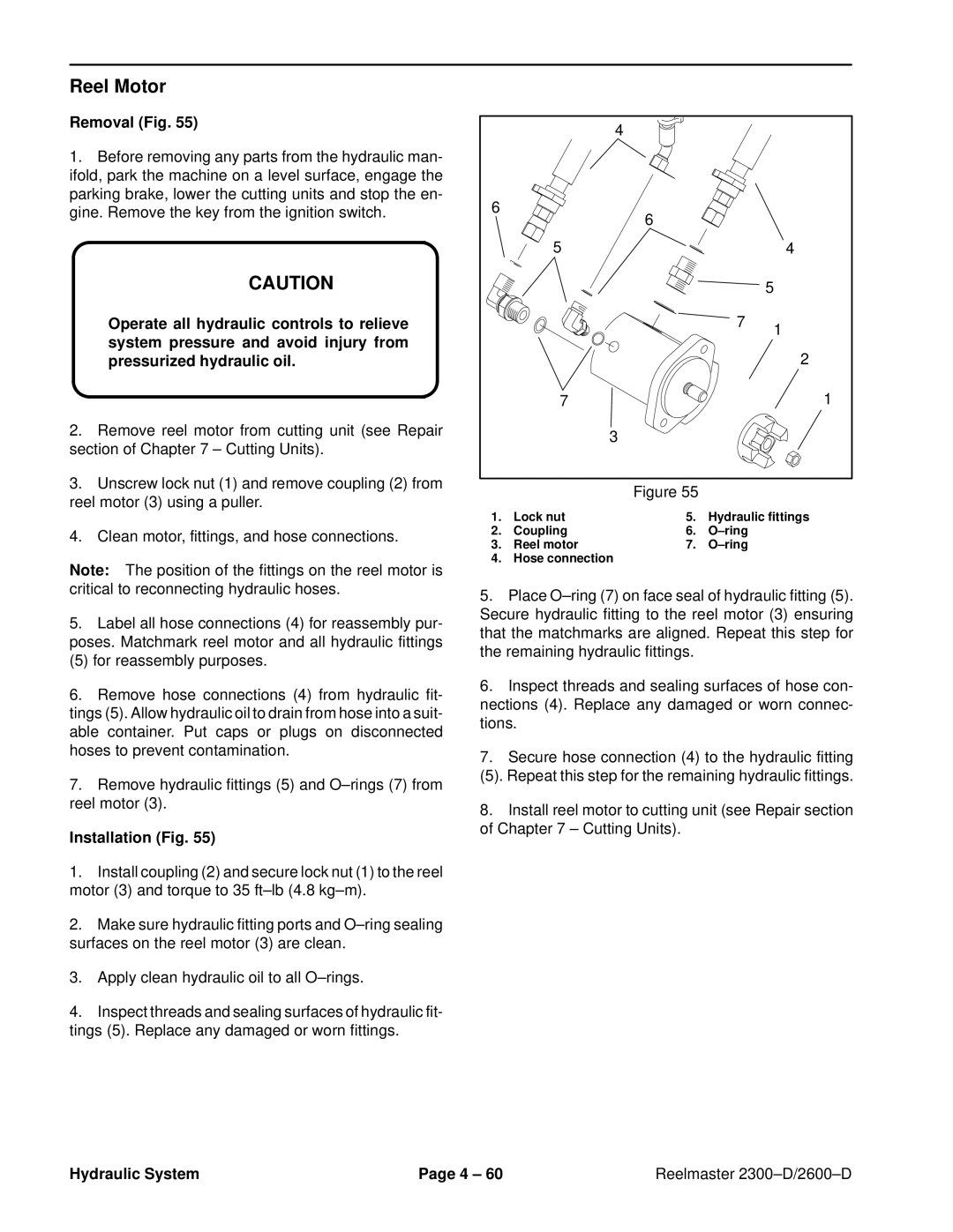 Toro 2300-D, 2600D service manual Reel Motor, Removal Fig 