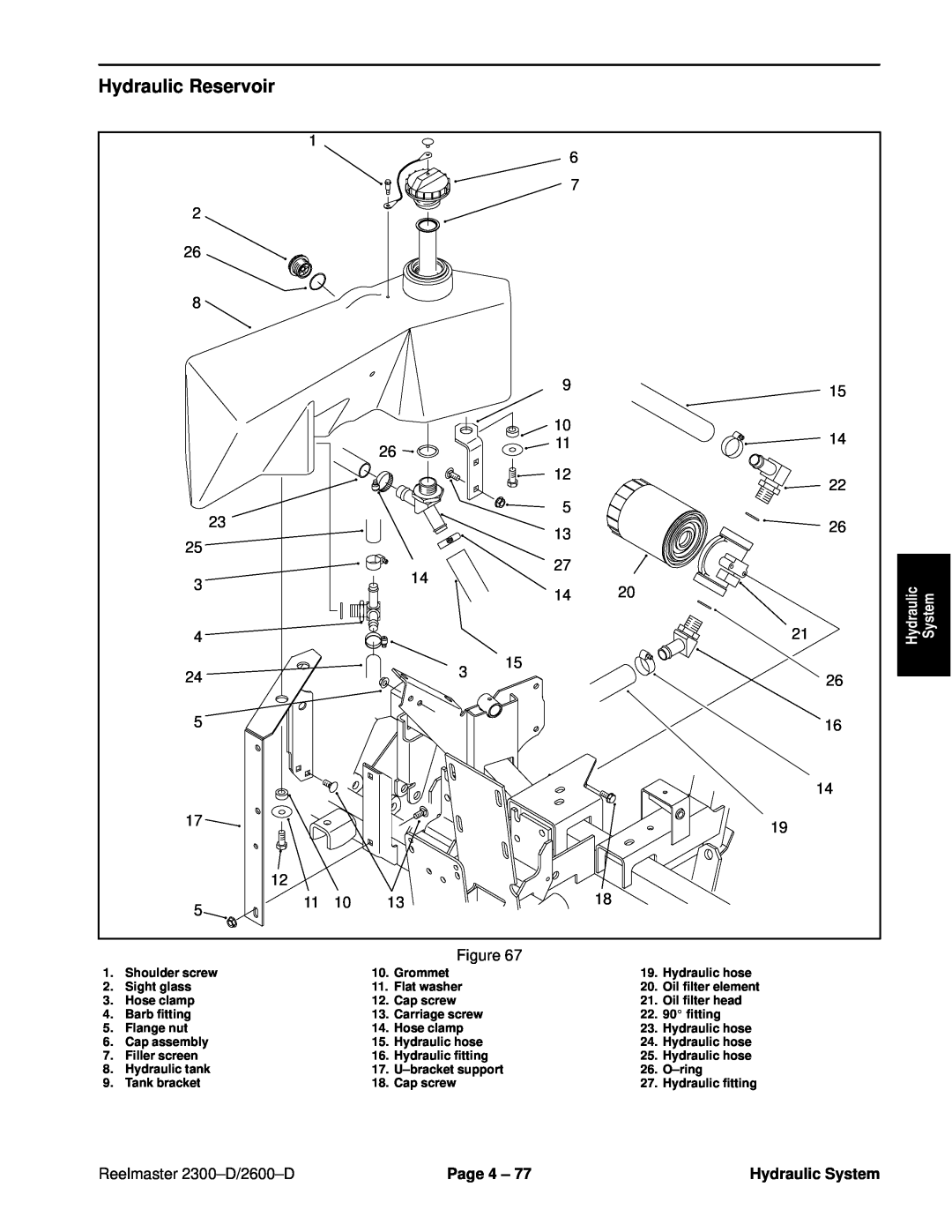 Toro 2600D, 2300-D service manual Hydraulic Reservoir, Reelmaster 2300±D/2600±D, Page 4 ±, Hydraulic System 