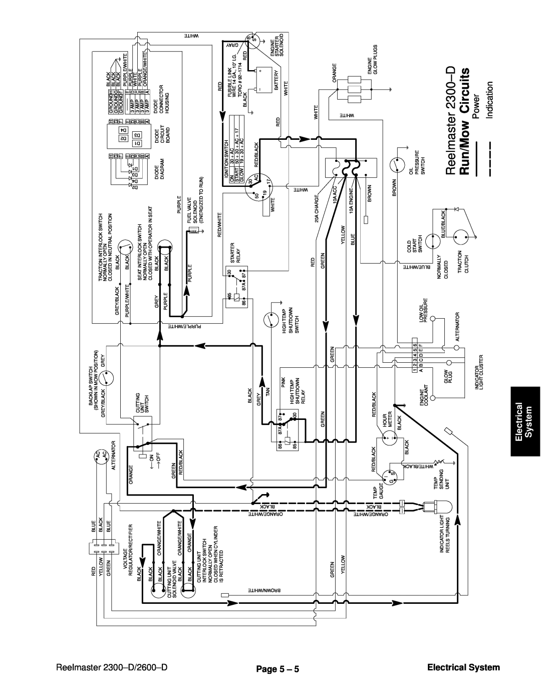 Toro 2600D, 2300-D service manual Reelmaster 2300±D, Page 5 ± Electrical System, Run/Mow Circuits 