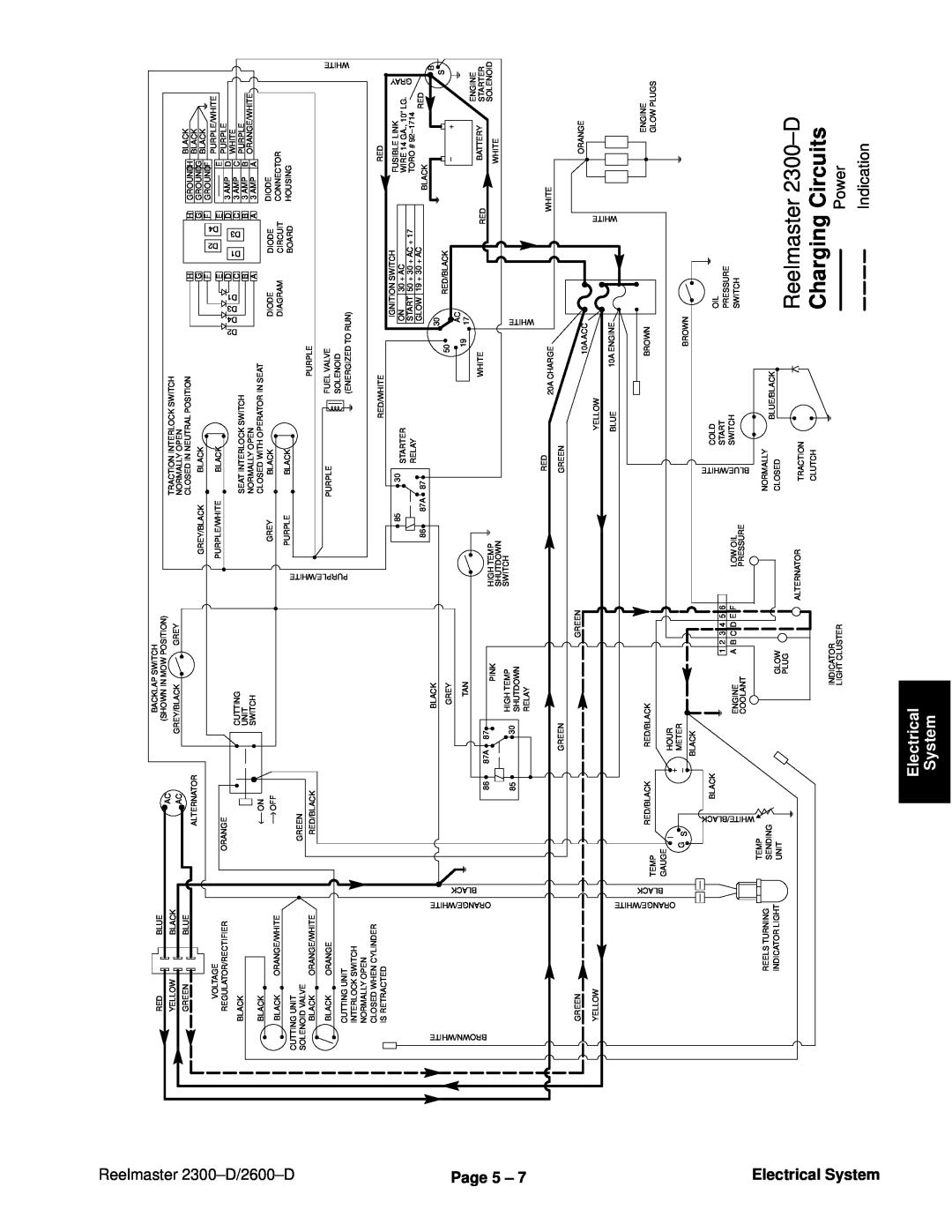 Toro 2600D, 2300-D service manual Charging Circuits, Reelmaster 2300±D, Page 5 ±, Electrical System 