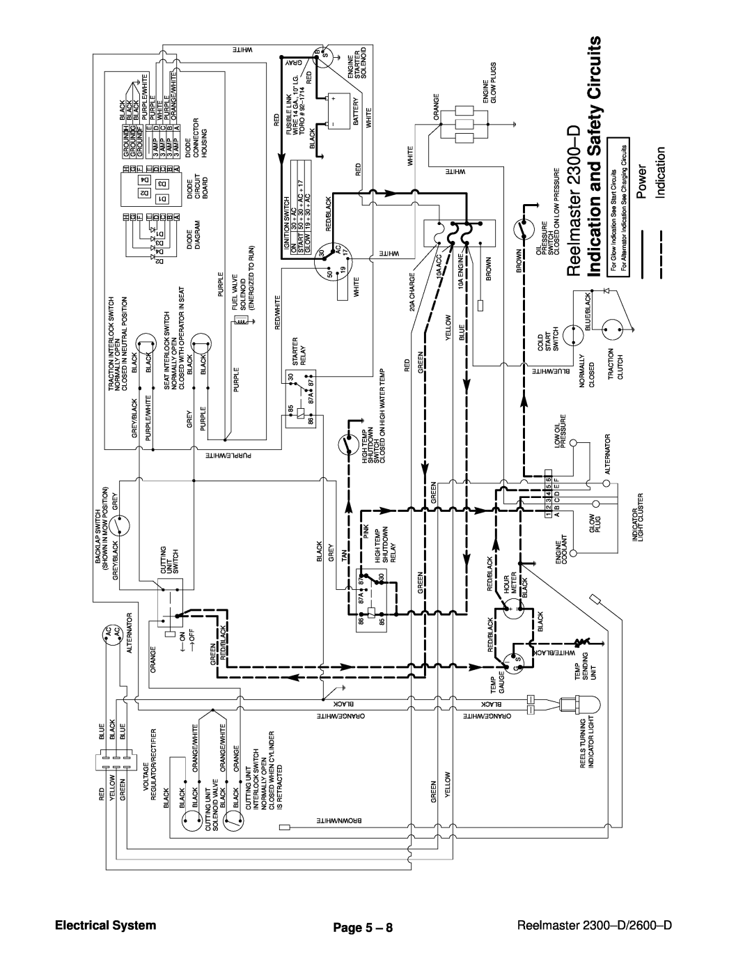 Toro 2300-D, 2600D service manual Reelmaster 2300±D, Indication and Safety Circuits, Electrical System, Page 5 ± 