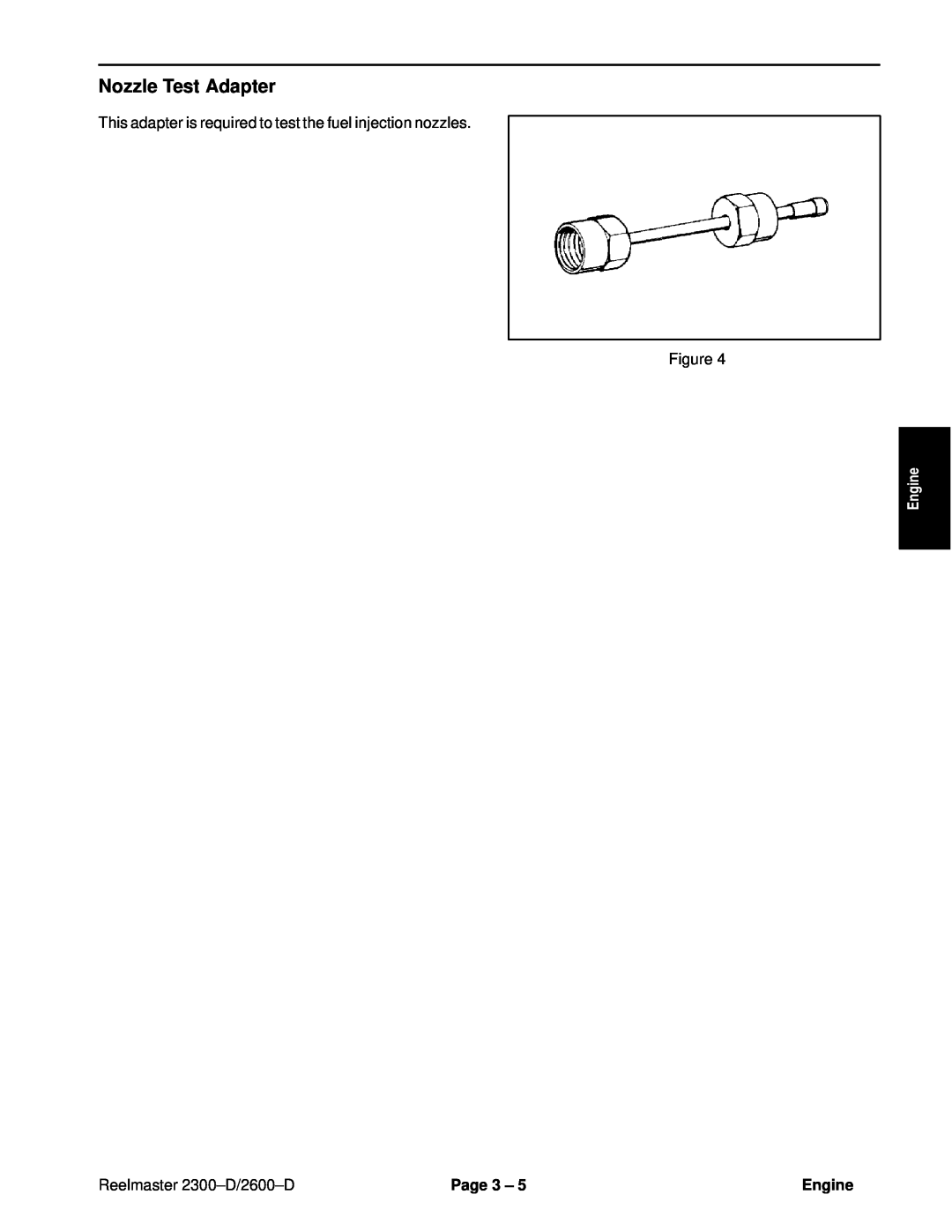 Toro 2600D, 2300-D service manual Nozzle Test Adapter, Engine, Reelmaster 2300±D/2600±D, Page 3 ± 