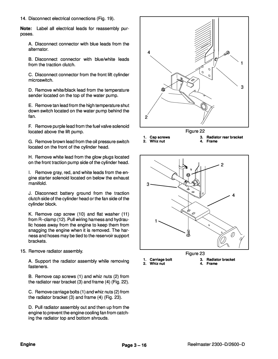 Toro 2300-D, 2600D service manual Disconnect electrical connections Fig, Engine, Page 3 ±, Reelmaster 2300±D/2600±D 