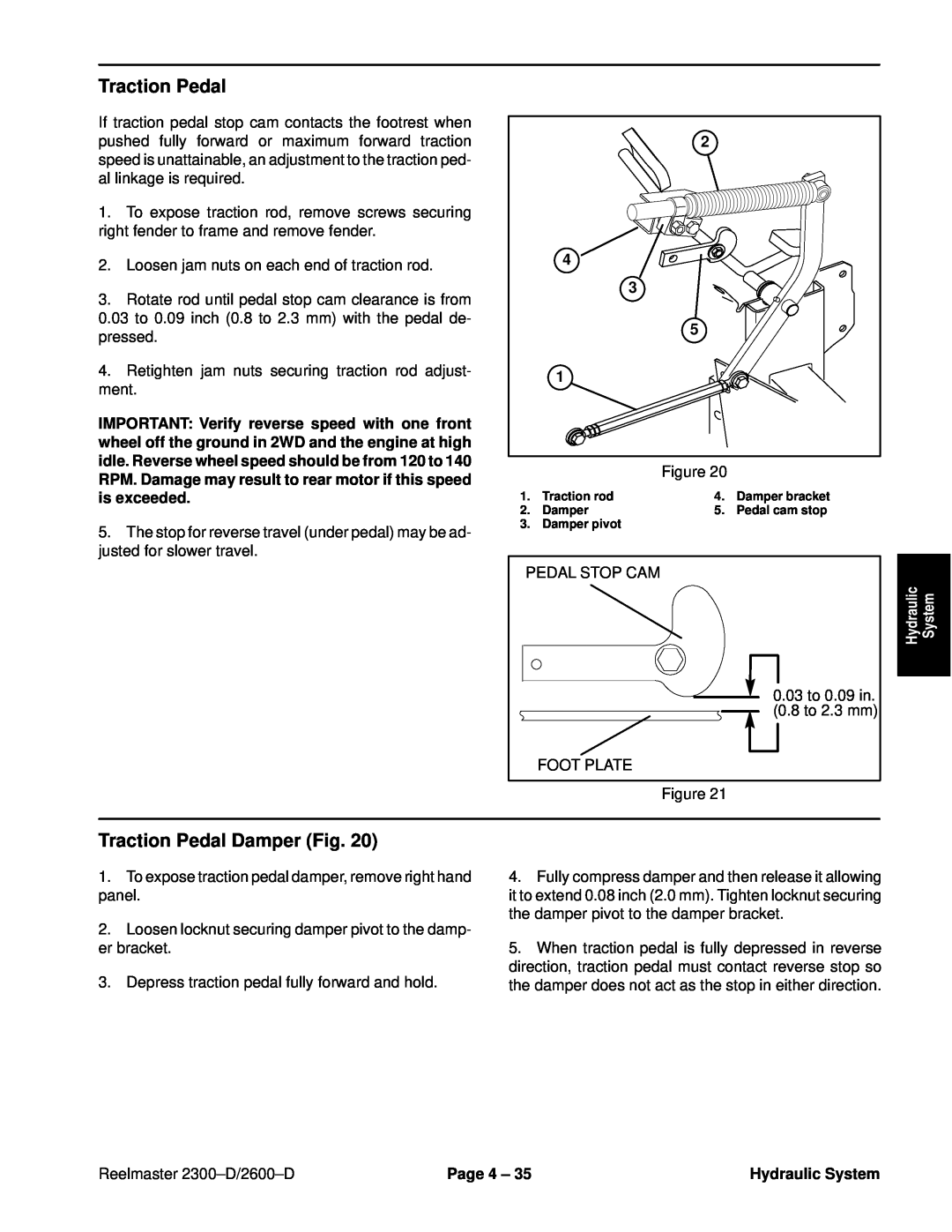 Toro 2600D, 2300-D service manual Traction Pedal Damper Fig, Reelmaster 2300±D/2600±D, Page 4 ±, Hydraulic System 