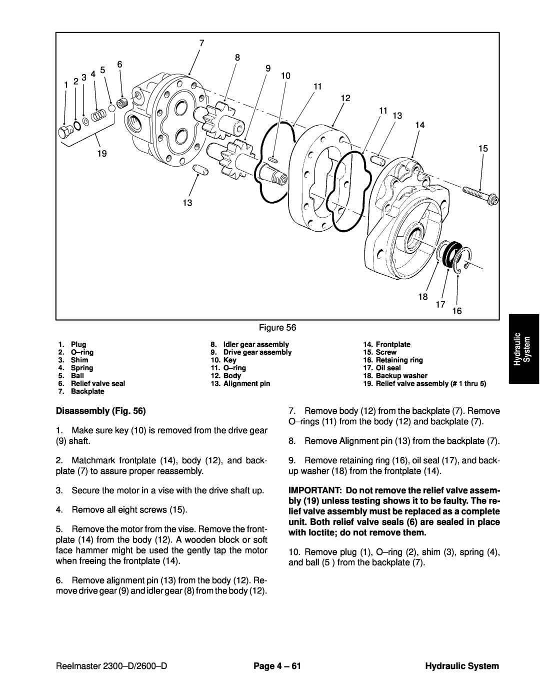 Toro 2600D Disassembly Fig, Make sure key 10 is removed from the drive gear 9 shaft, Reelmaster 2300±D/2600±D, Page 4 ± 