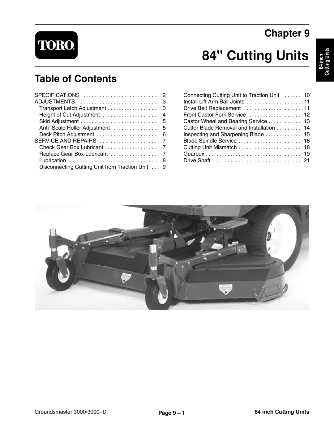 Toro 3000D manual Inch Cutting Units 