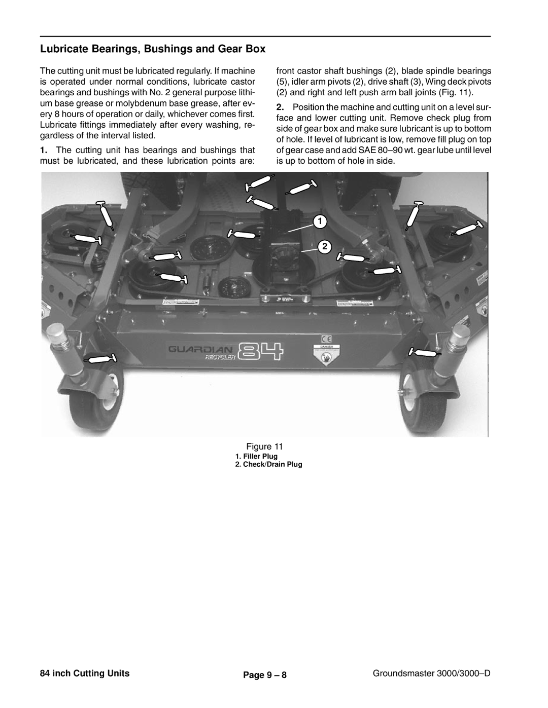 Toro 3000D manual Lubricate Bearings, Bushings and Gear Box 