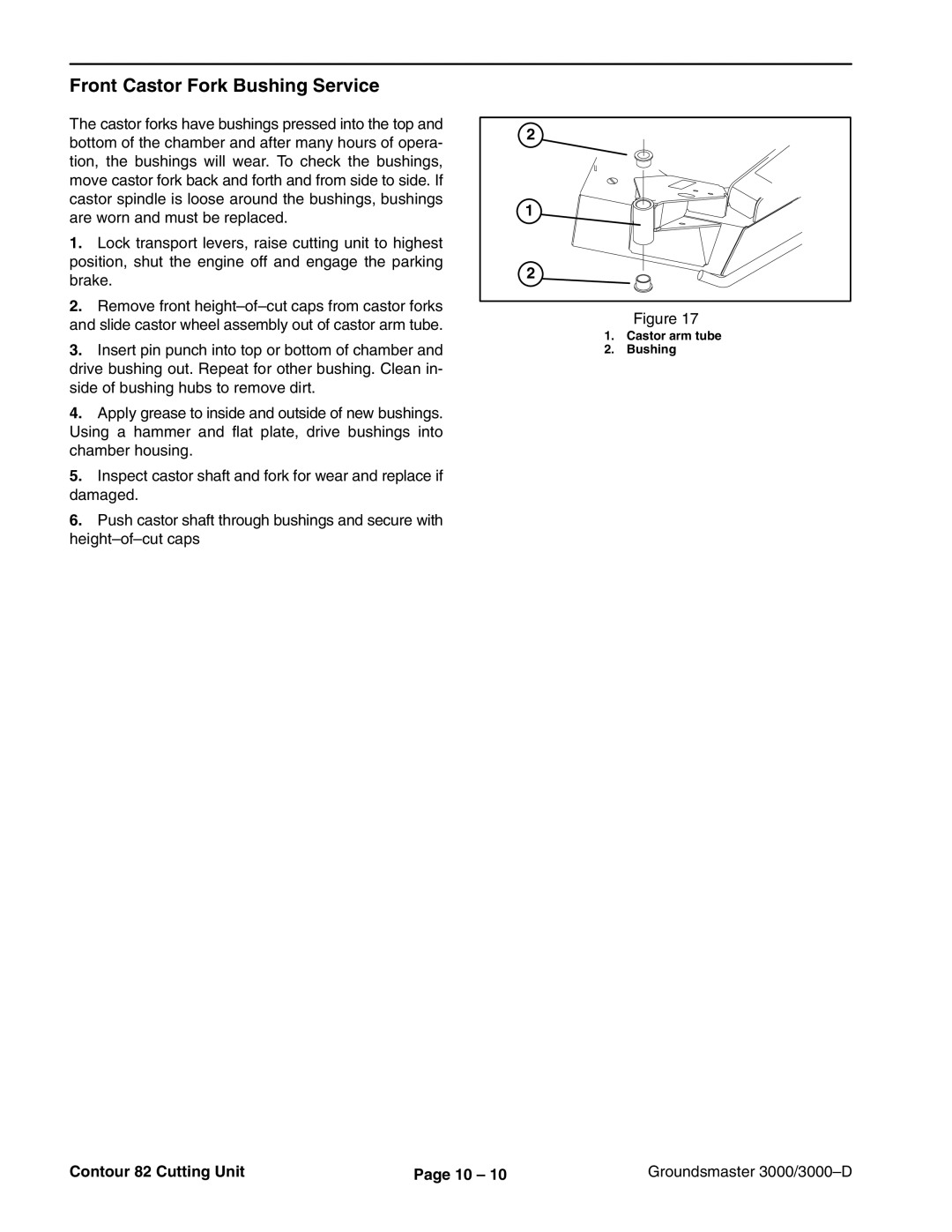 Toro 3000D manual Castor arm tube Bushing 