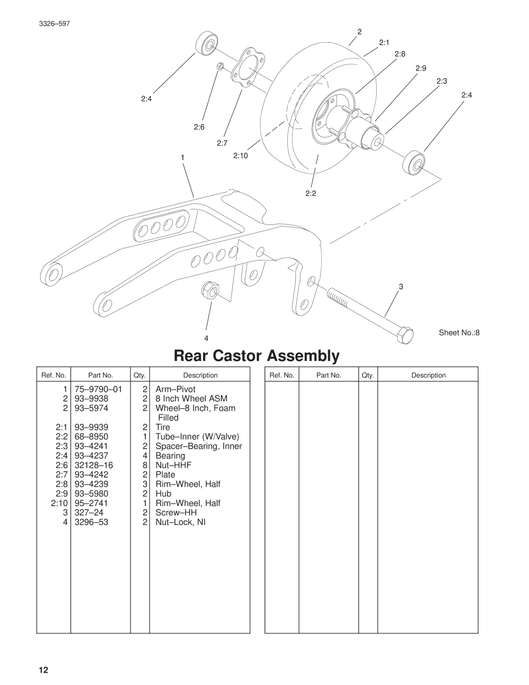 Toro 30402210000001 and Up manual Rear Castor Assembly 