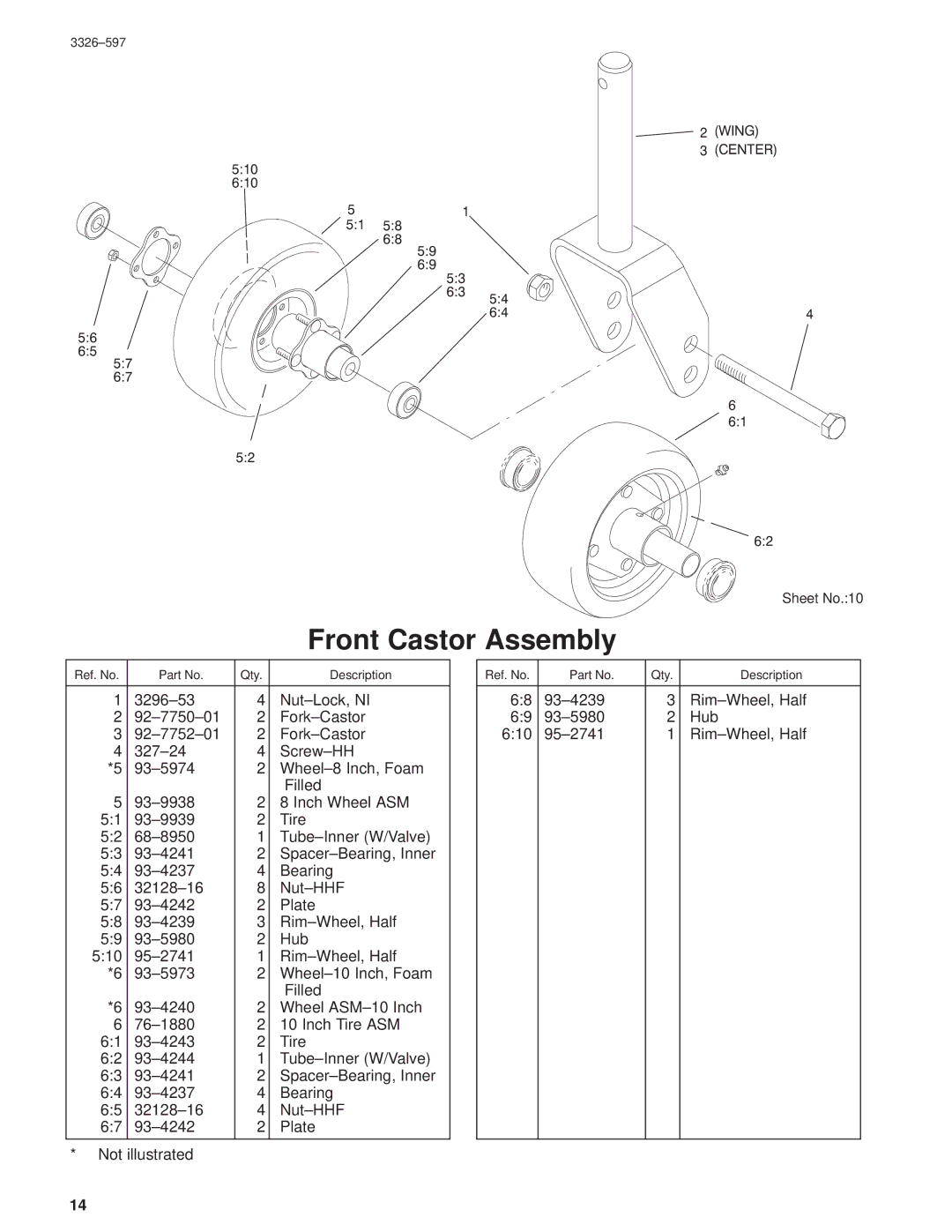 Toro 30402210000001 and Up manual Front Castor Assembly 