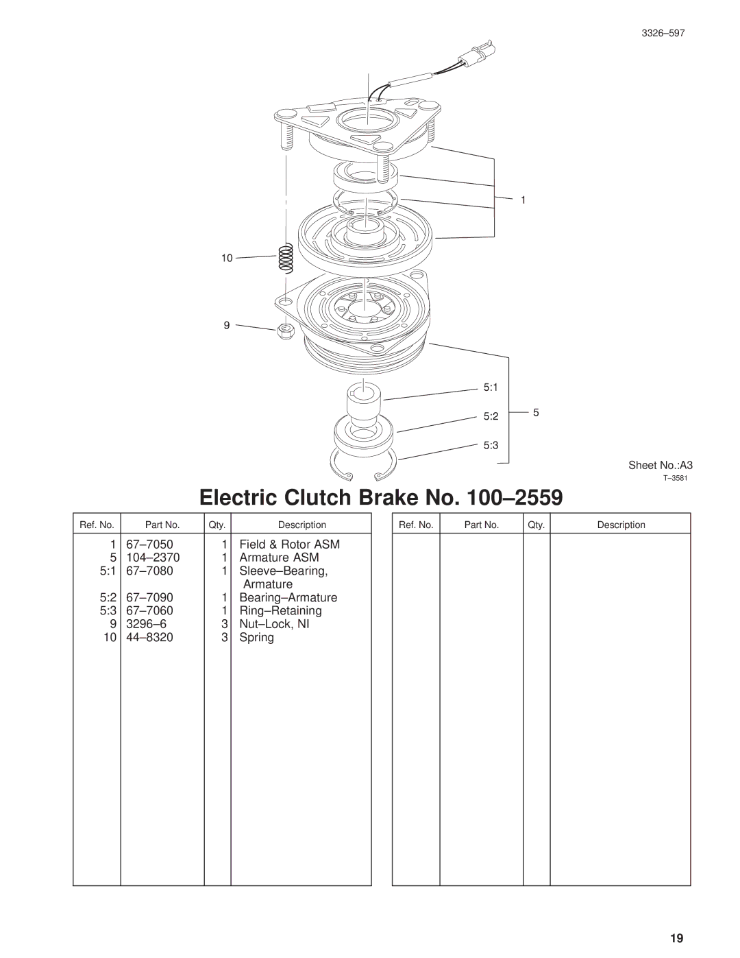 Toro 30402210000001 and Up manual Electric Clutch Brake No ±2559 