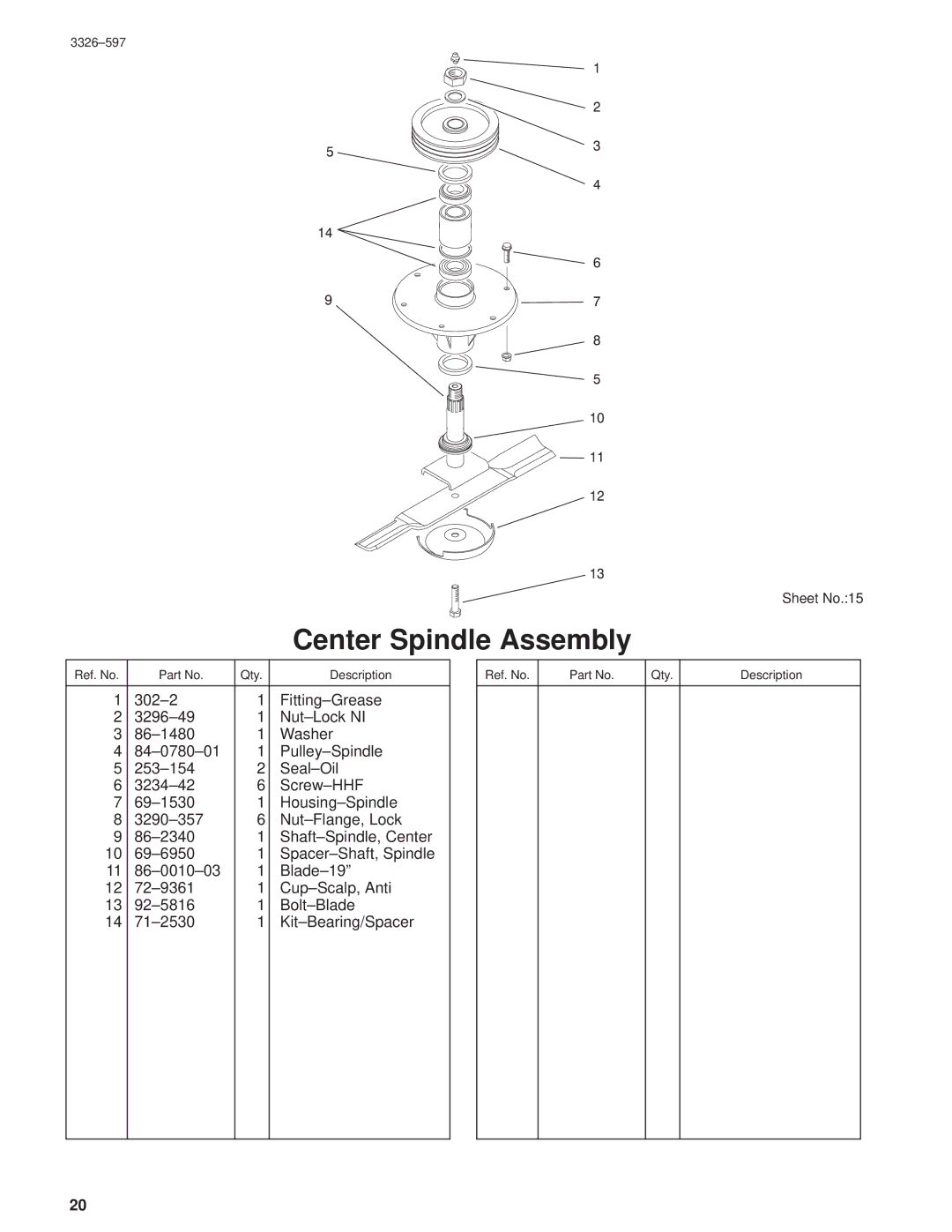 Toro 30402210000001 and Up manual Center Spindle Assembly 