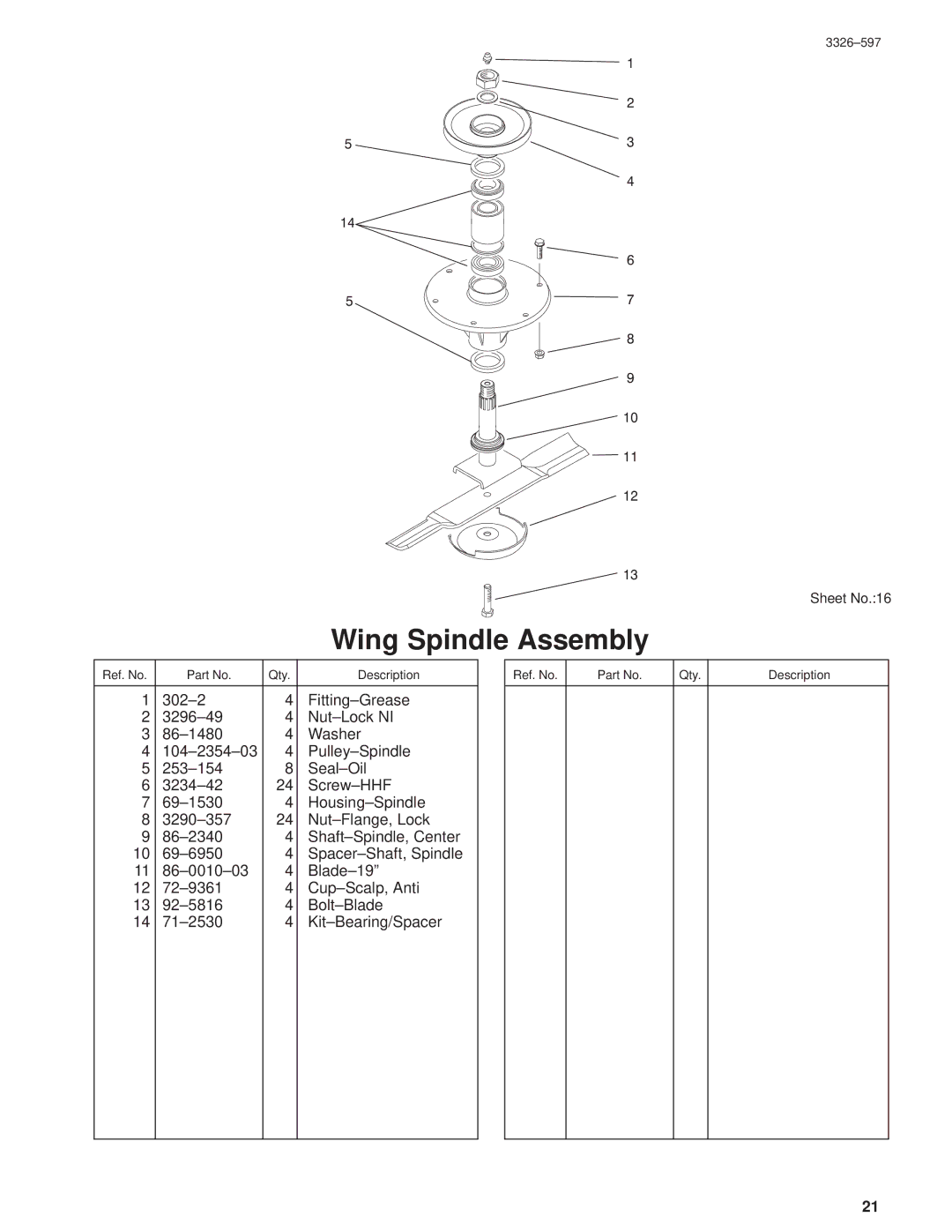 Toro 30402210000001 and Up manual Wing Spindle Assembly 