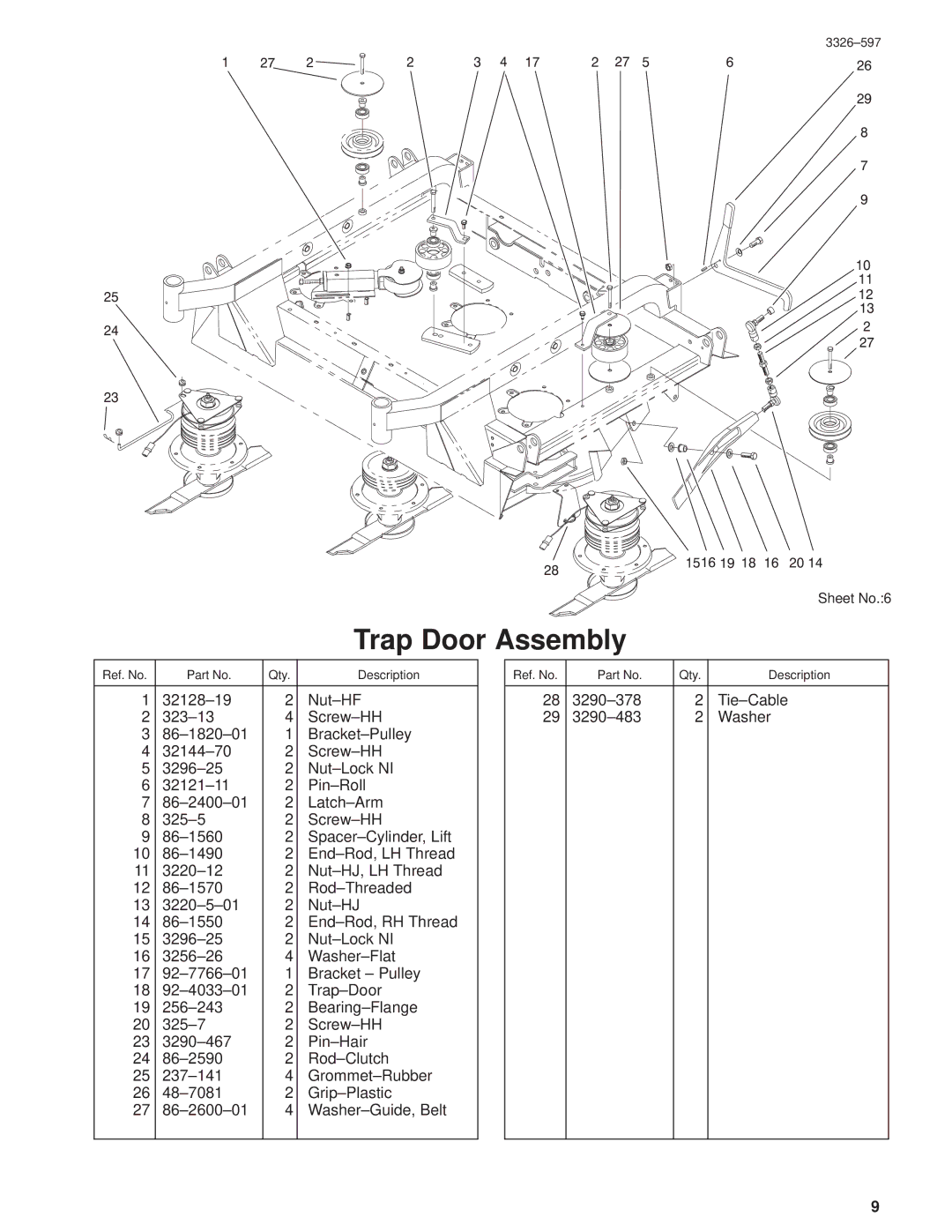 Toro 30402210000001 and Up manual Trap Door Assembly 