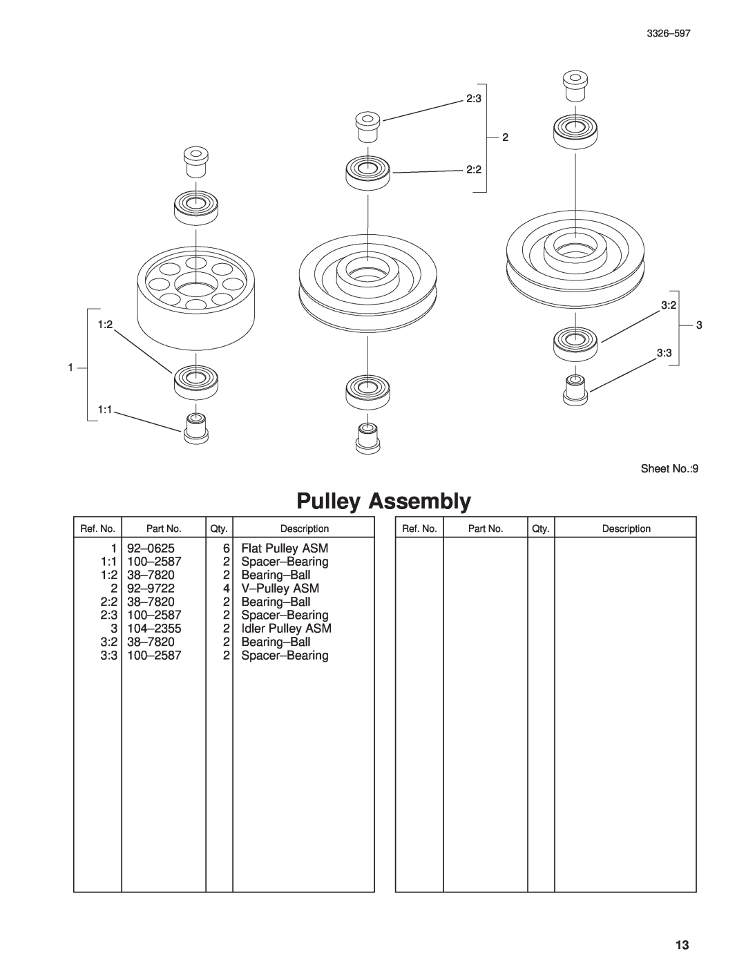 Toro 30402210000001 and Up manual Pulley Assembly, Sheet No.9 