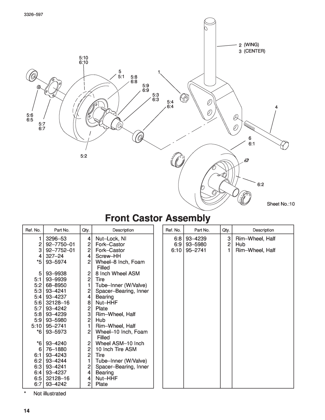 Toro 30402210000001 and Up manual Front Castor Assembly, Sheet No.10 