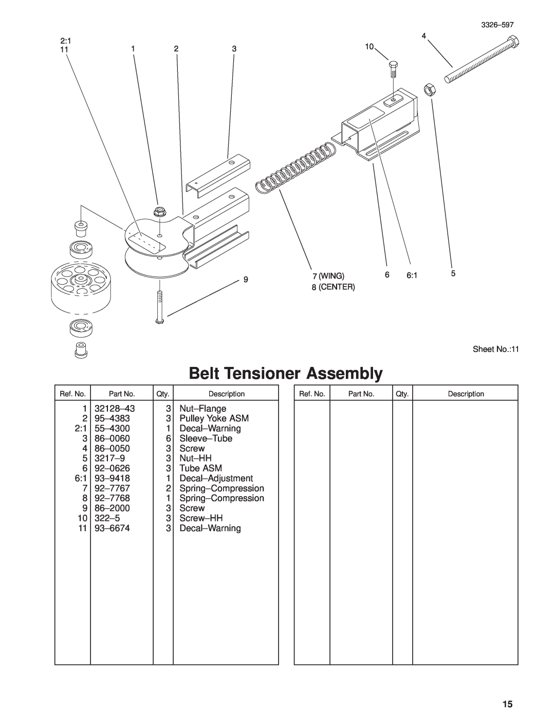 Toro 30402210000001 and Up manual Belt Tensioner Assembly, Sheet No.11 