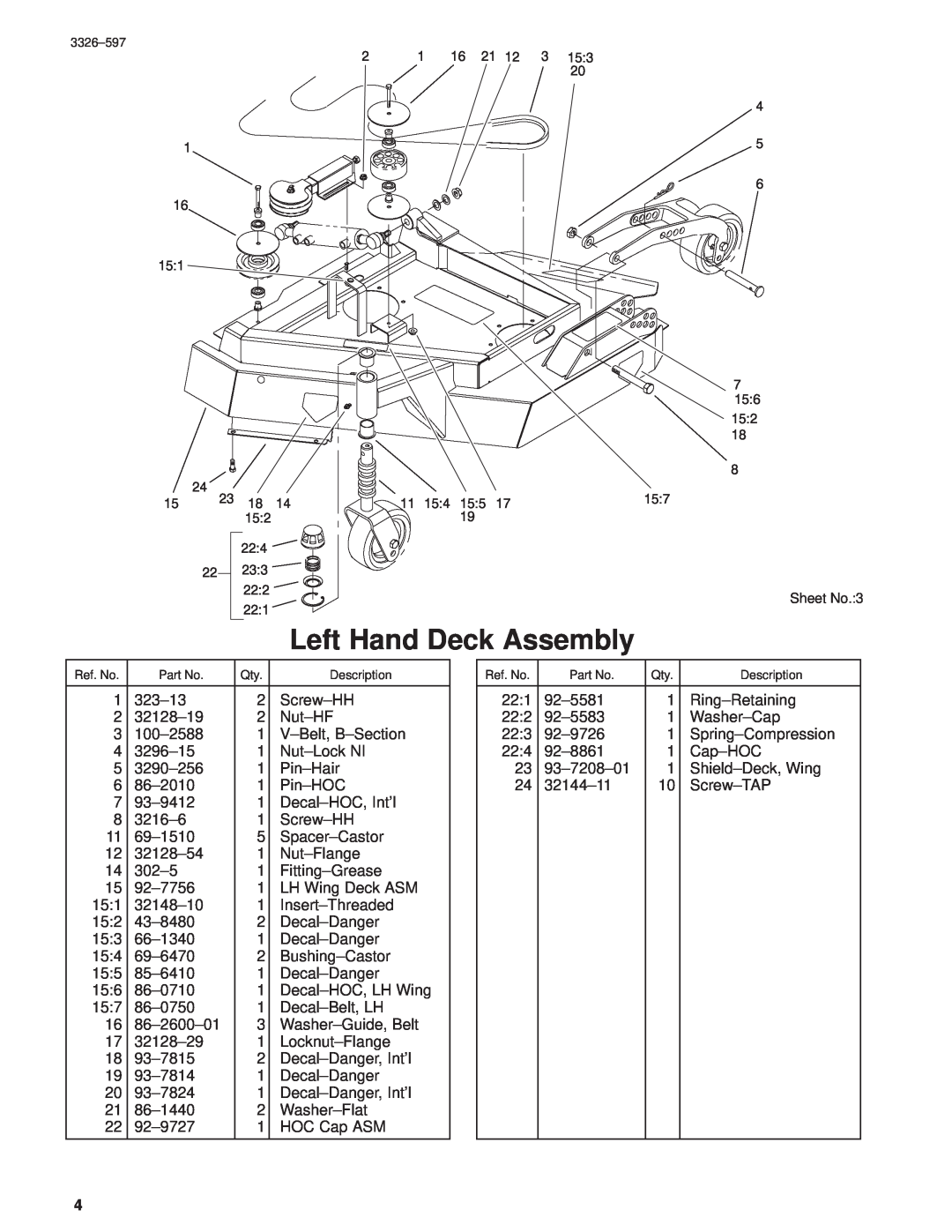 Toro 30402210000001 and Up manual Left Hand Deck Assembly, Sheet No.3 