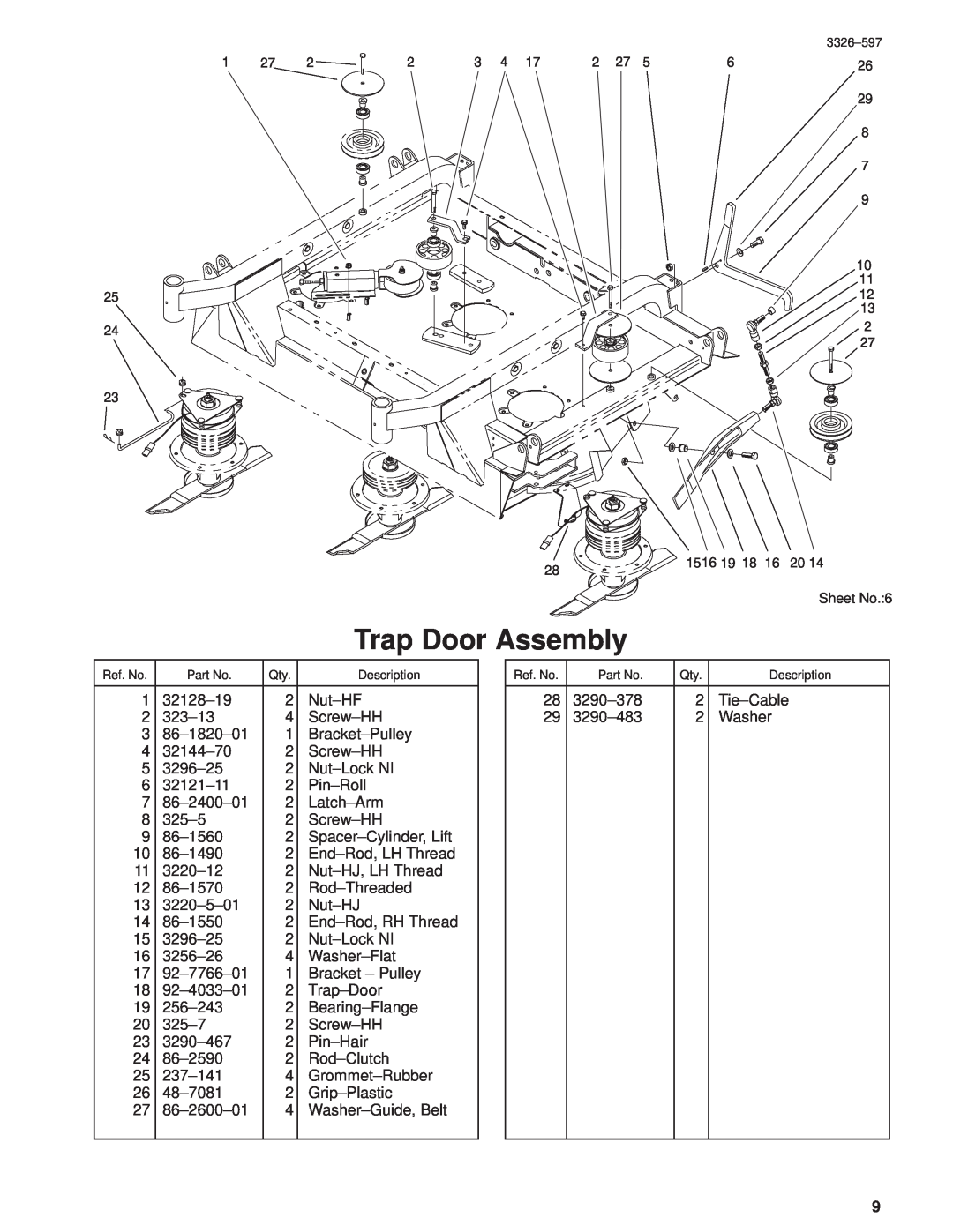 Toro 30402210000001 and Up manual Trap Door Assembly, Sheet No.6 